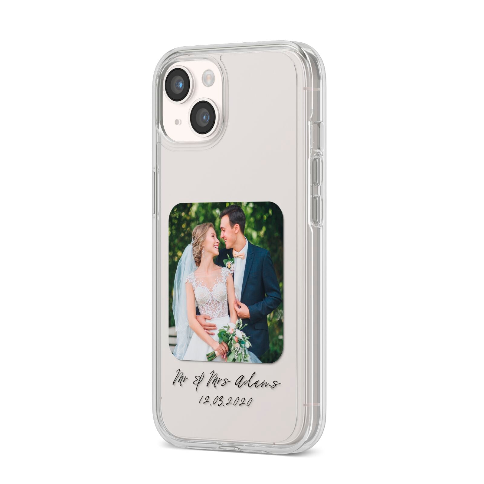 Wedding Photo Upload Keepsake with Text iPhone 14 Clear Tough Case Starlight Angled Image