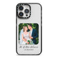 Wedding Photo Upload Keepsake with Text iPhone 14 Pro Max Black Impact Case on Silver phone