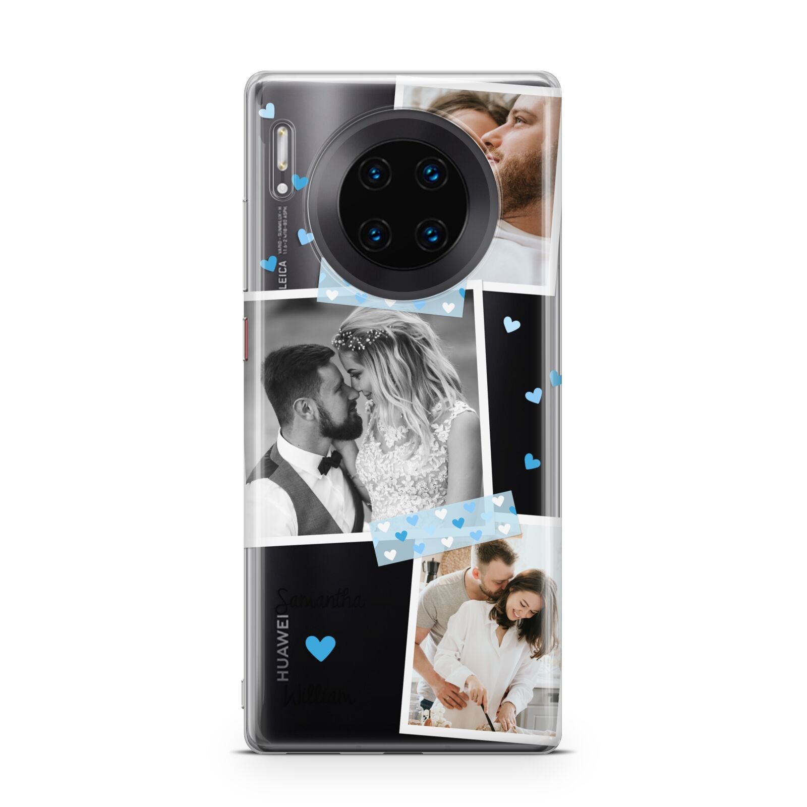 Wedding Snaps Collage with Blue Hearts and Name Huawei Mate 30 Pro Phone Case