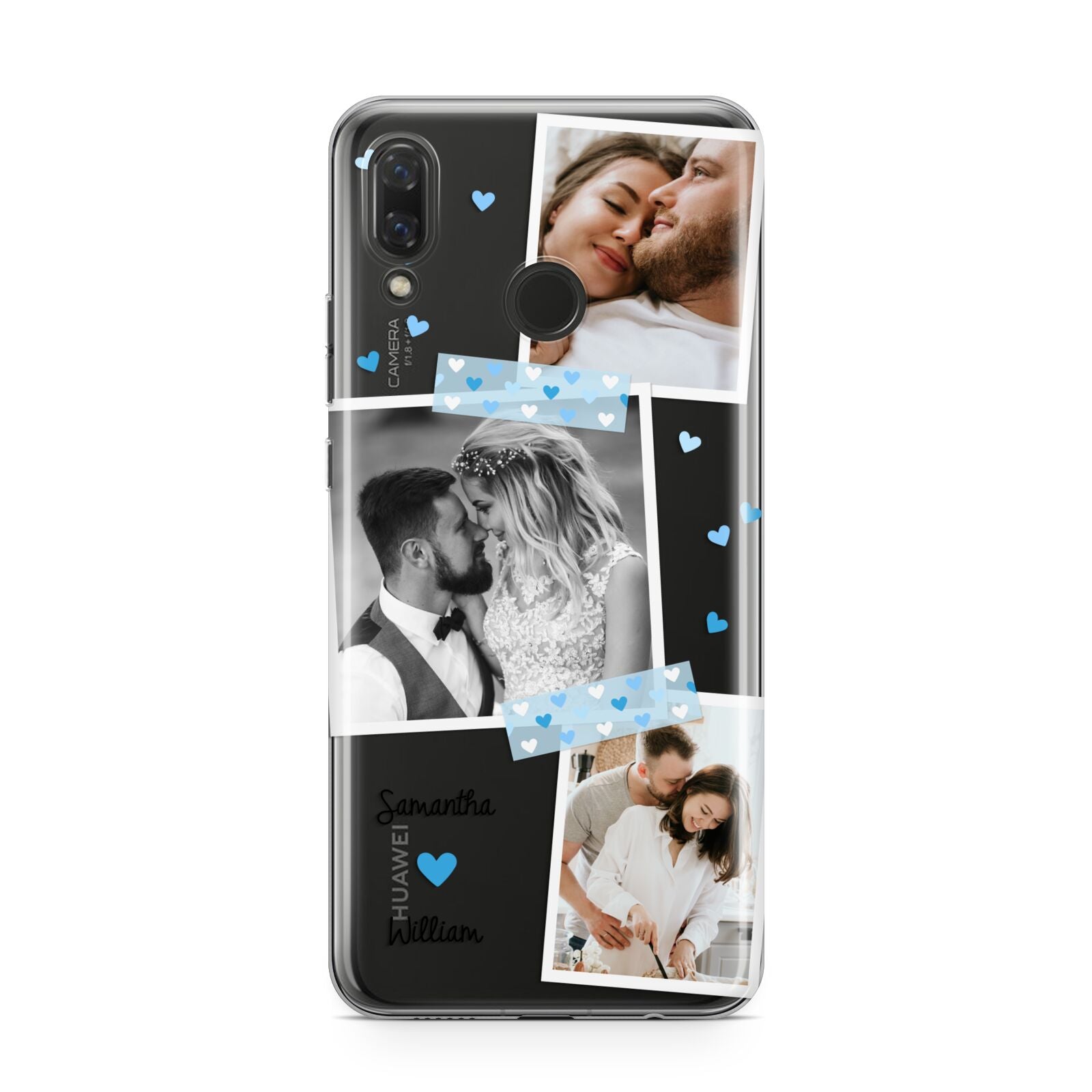 Wedding Snaps Collage with Blue Hearts and Name Huawei Nova 3 Phone Case