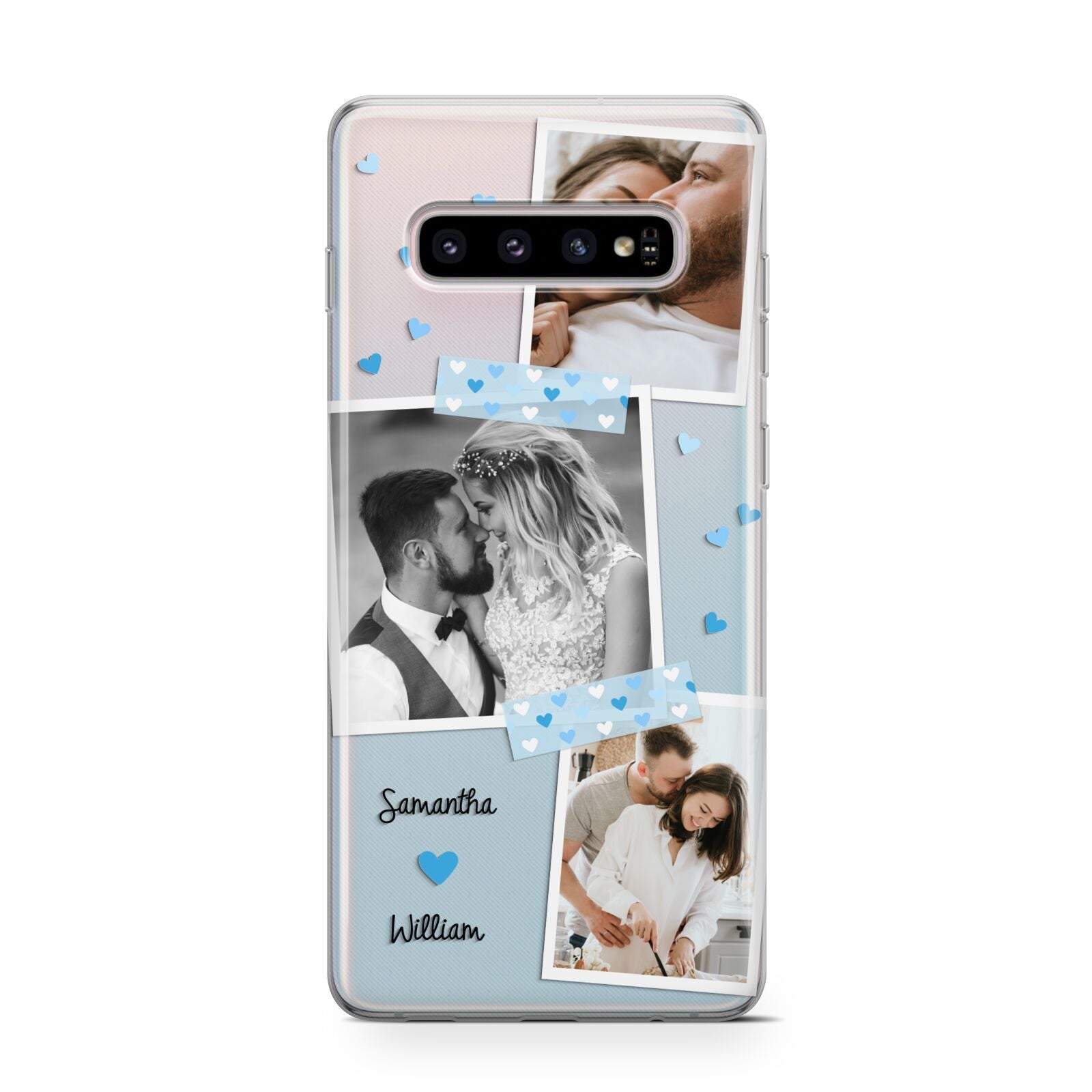 Wedding Snaps Collage with Blue Hearts and Name Protective Samsung Galaxy Case