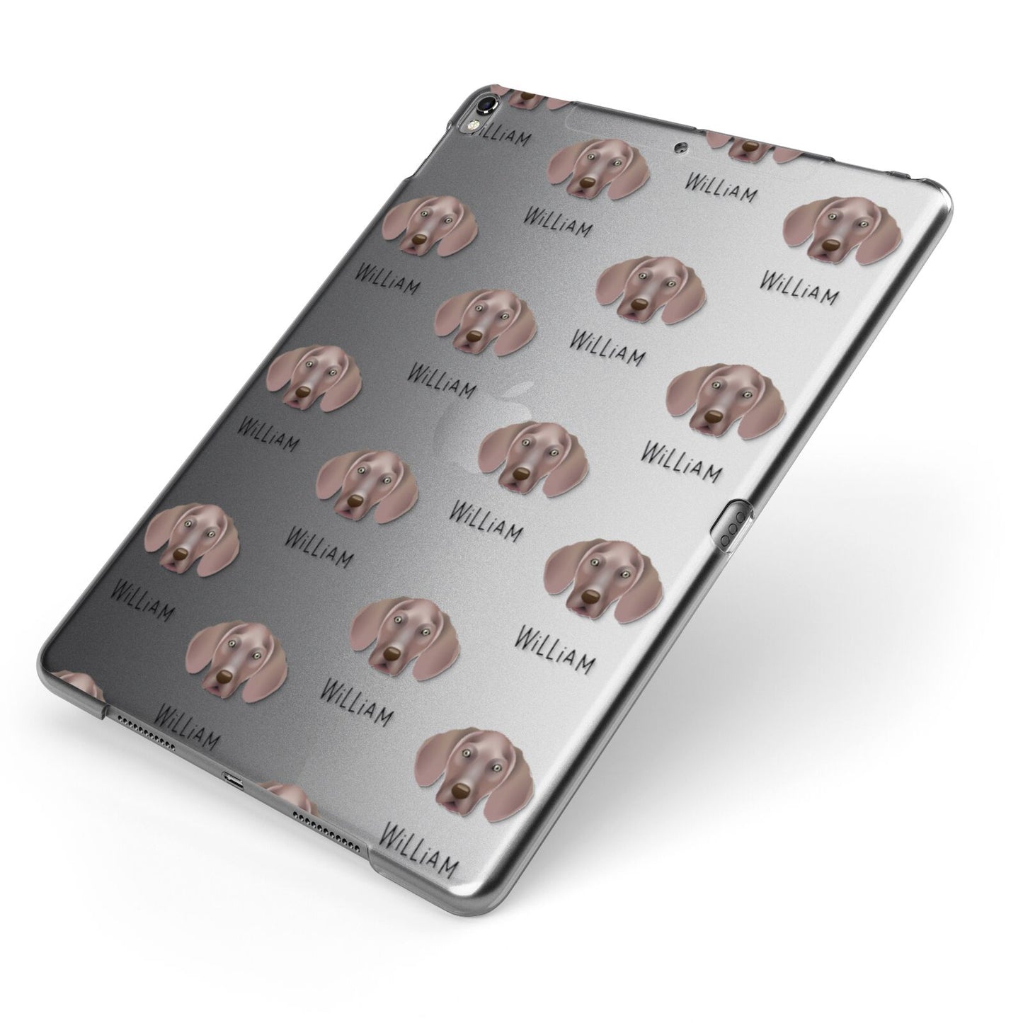 Weimaraner Icon with Name Apple iPad Case on Grey iPad Side View