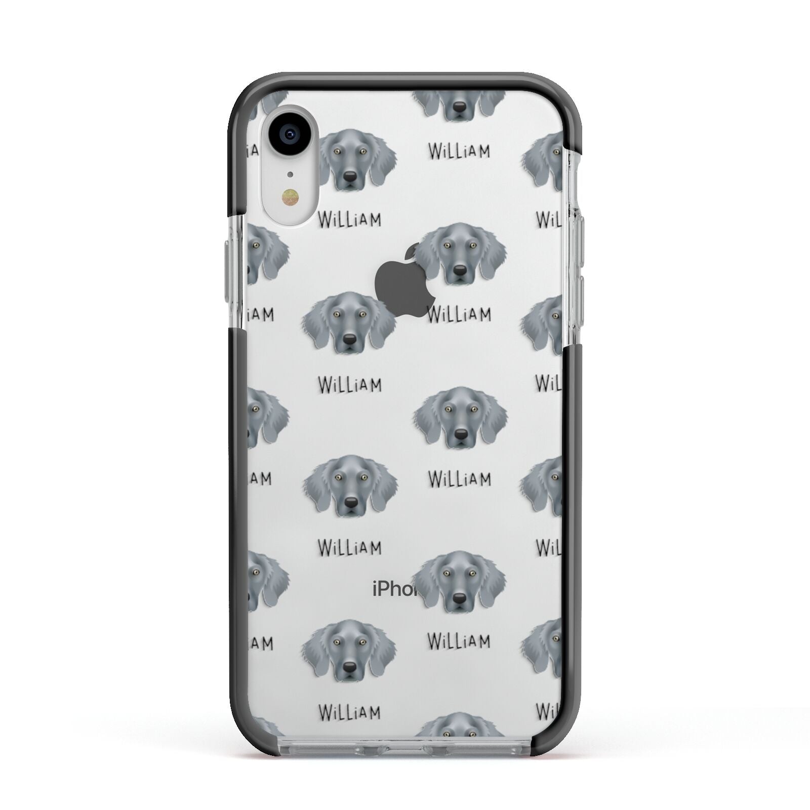 Weimaraner Icon with Name Apple iPhone XR Impact Case Black Edge on Silver Phone