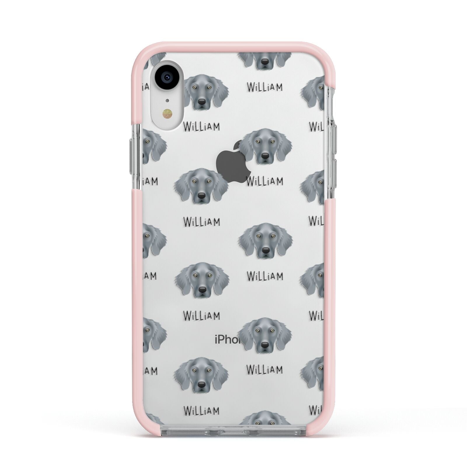 Weimaraner Icon with Name Apple iPhone XR Impact Case Pink Edge on Silver Phone