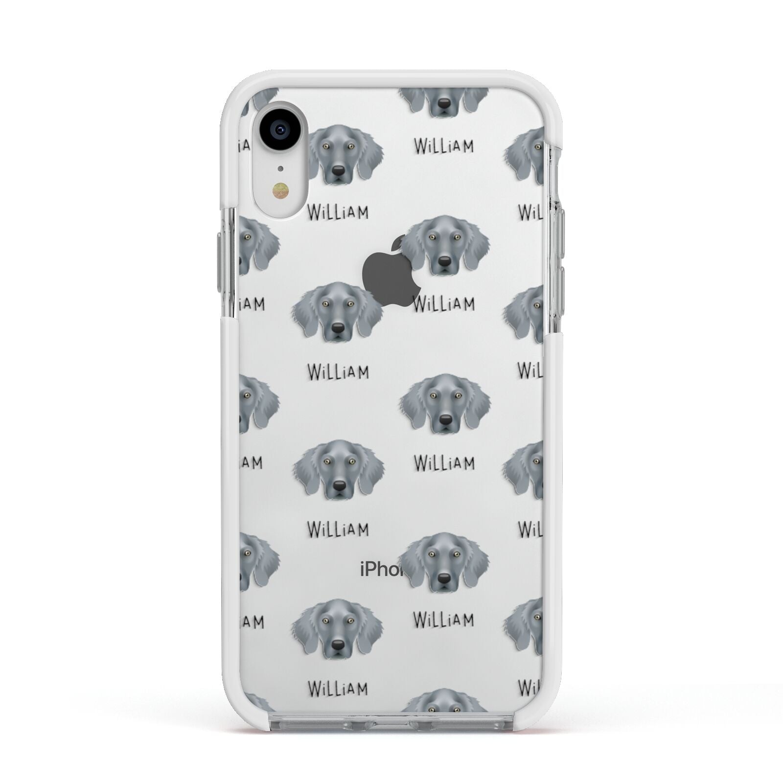 Weimaraner Icon with Name Apple iPhone XR Impact Case White Edge on Silver Phone