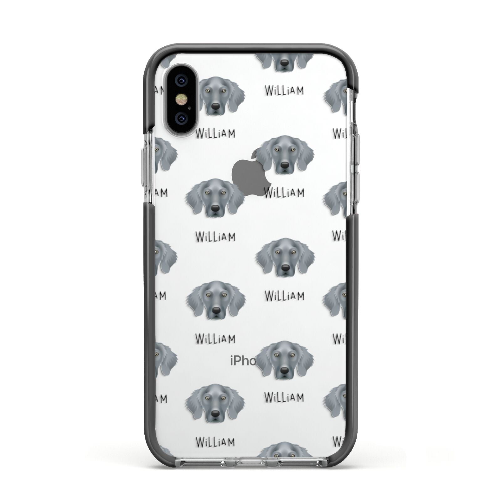 Weimaraner Icon with Name Apple iPhone Xs Impact Case Black Edge on Silver Phone