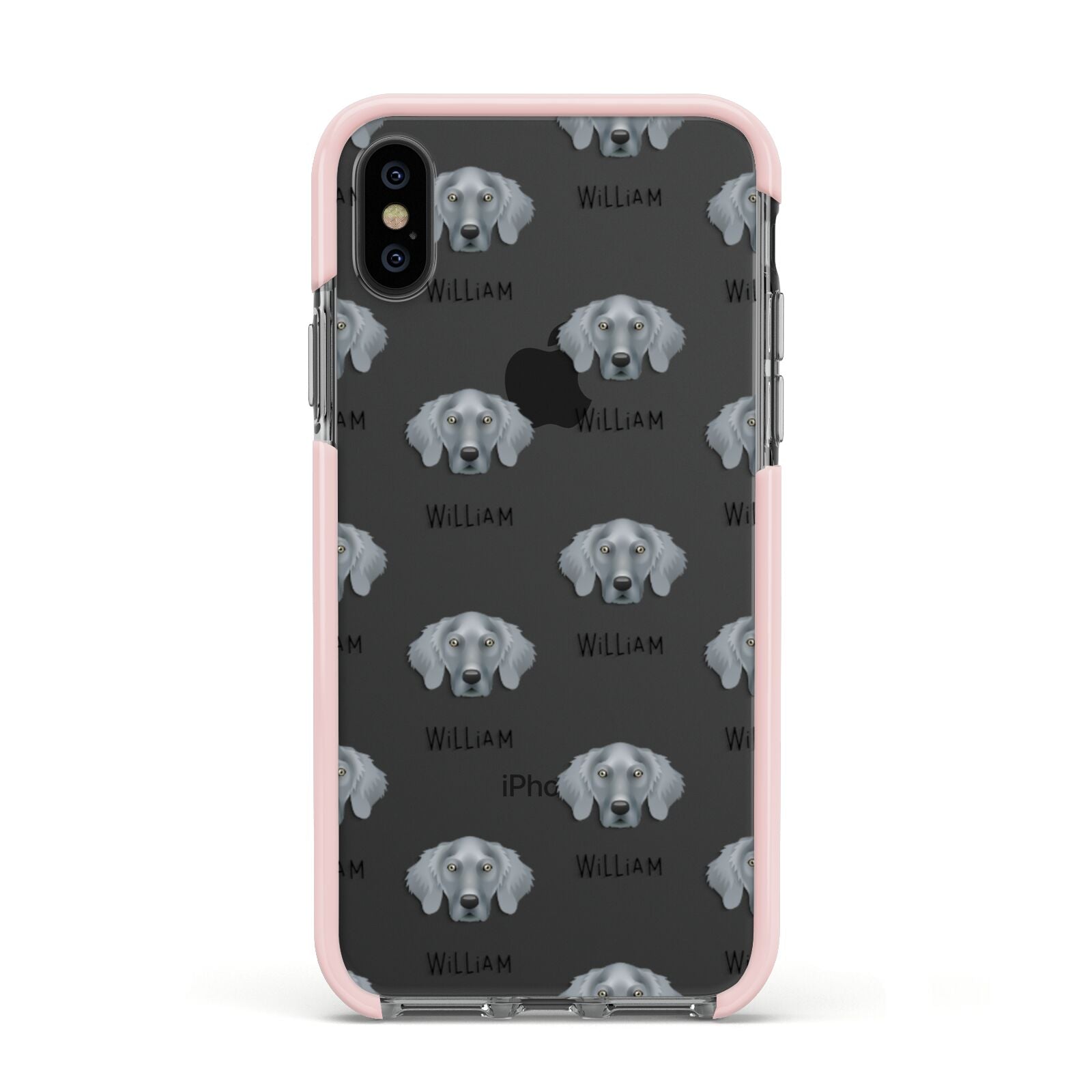 Weimaraner Icon with Name Apple iPhone Xs Impact Case Pink Edge on Black Phone