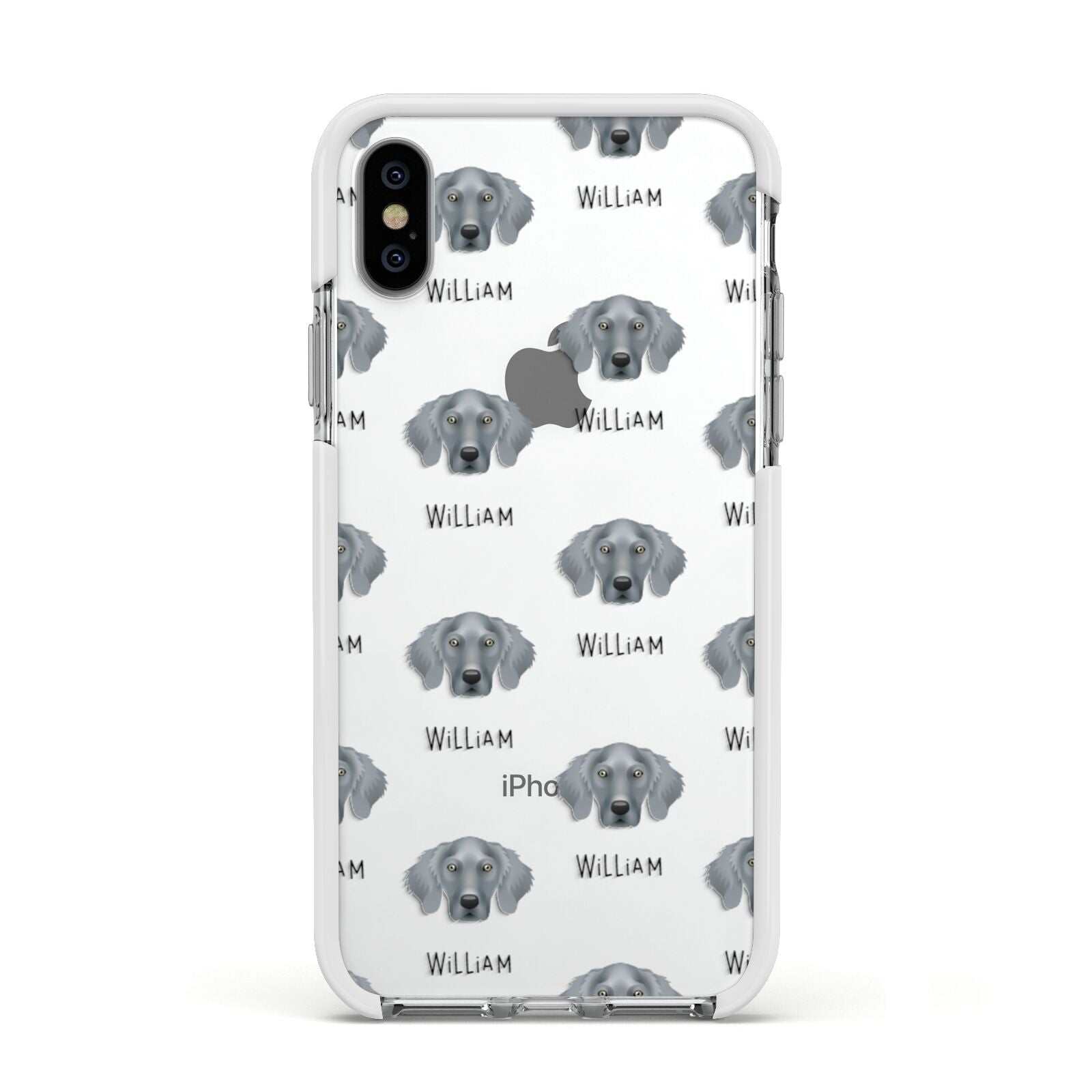 Weimaraner Icon with Name Apple iPhone Xs Impact Case White Edge on Silver Phone
