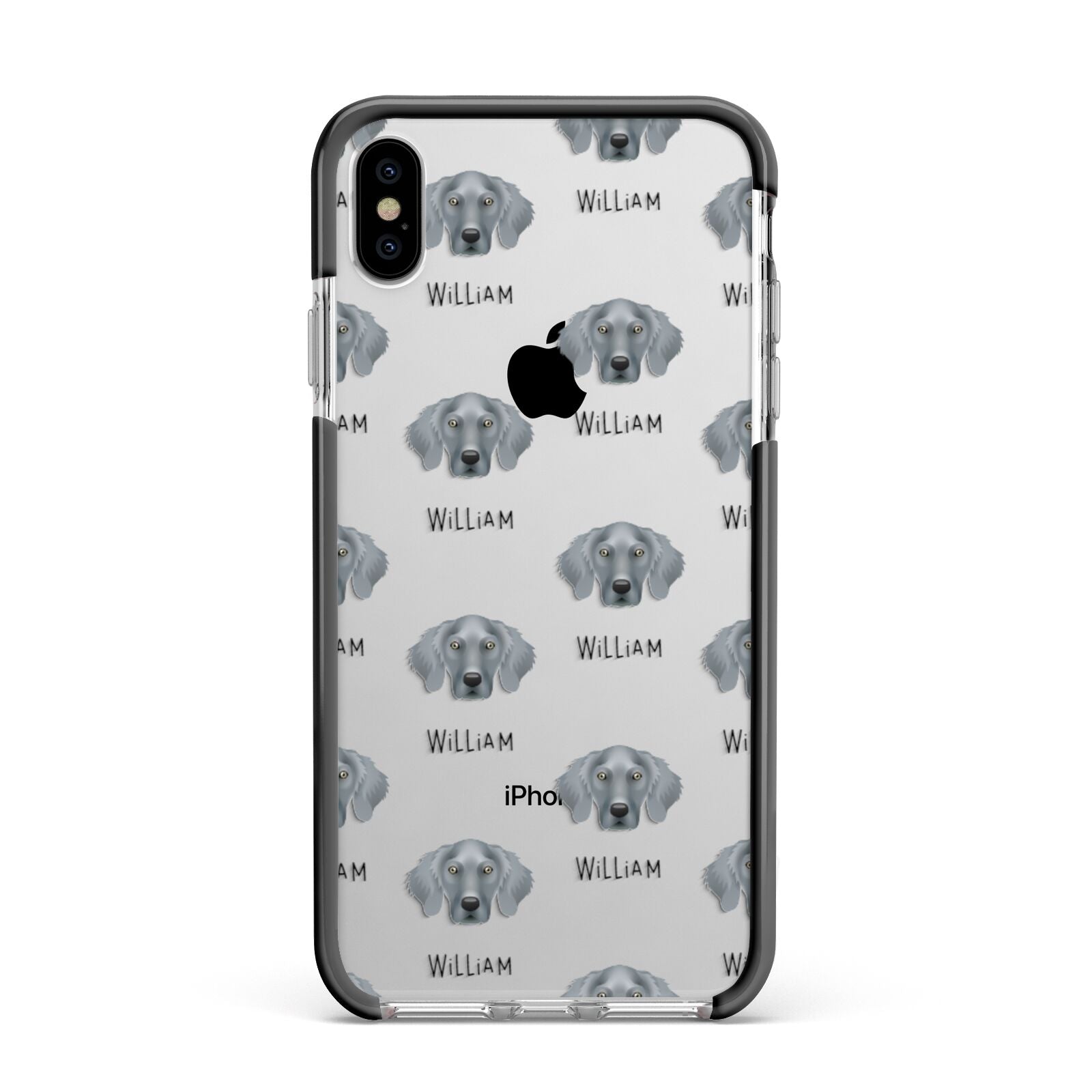 Weimaraner Icon with Name Apple iPhone Xs Max Impact Case Black Edge on Silver Phone