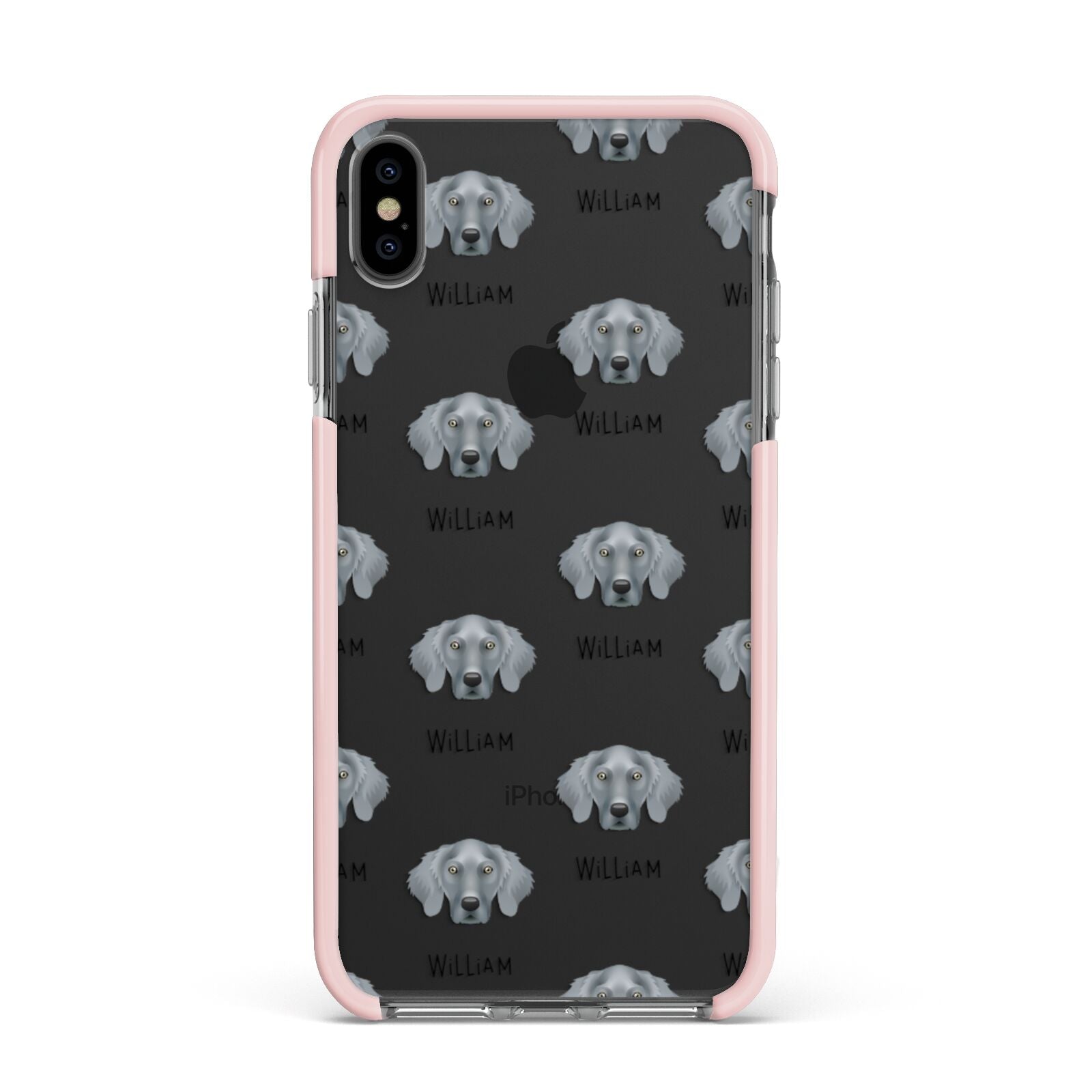 Weimaraner Icon with Name Apple iPhone Xs Max Impact Case Pink Edge on Black Phone
