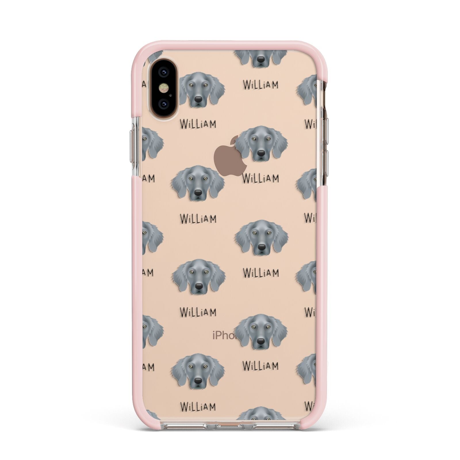 Weimaraner Icon with Name Apple iPhone Xs Max Impact Case Pink Edge on Gold Phone