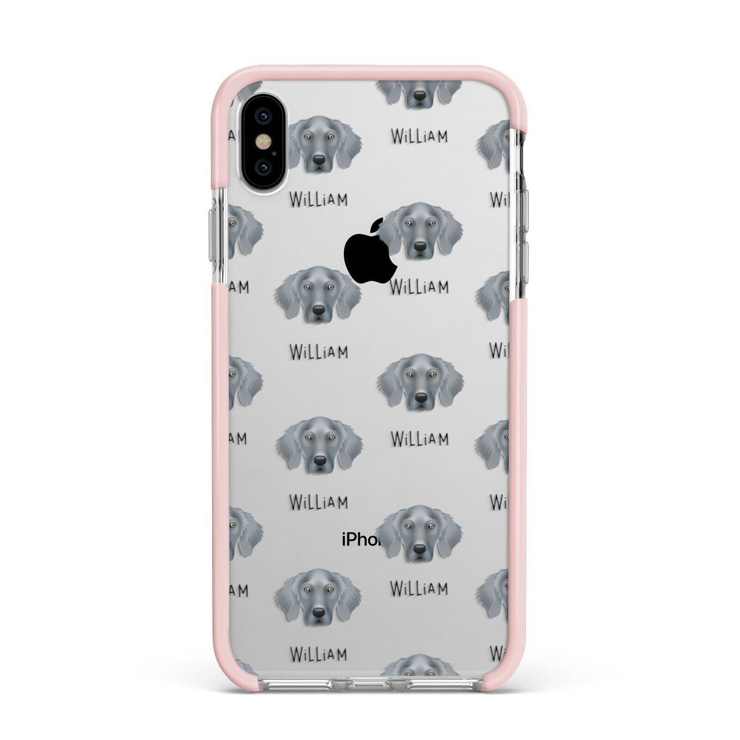 Weimaraner Icon with Name Apple iPhone Xs Max Impact Case Pink Edge on Silver Phone