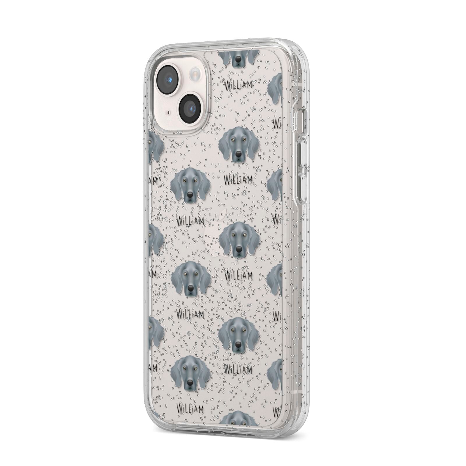 Weimaraner Icon with Name iPhone 14 Plus Glitter Tough Case Starlight Angled Image