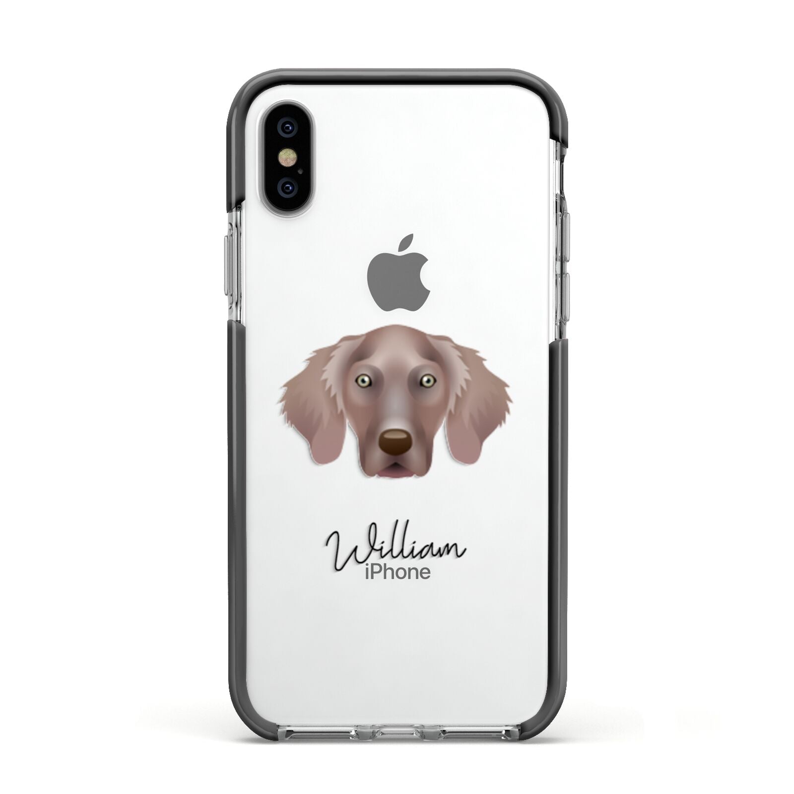 Weimaraner Personalised Apple iPhone Xs Impact Case Black Edge on Silver Phone