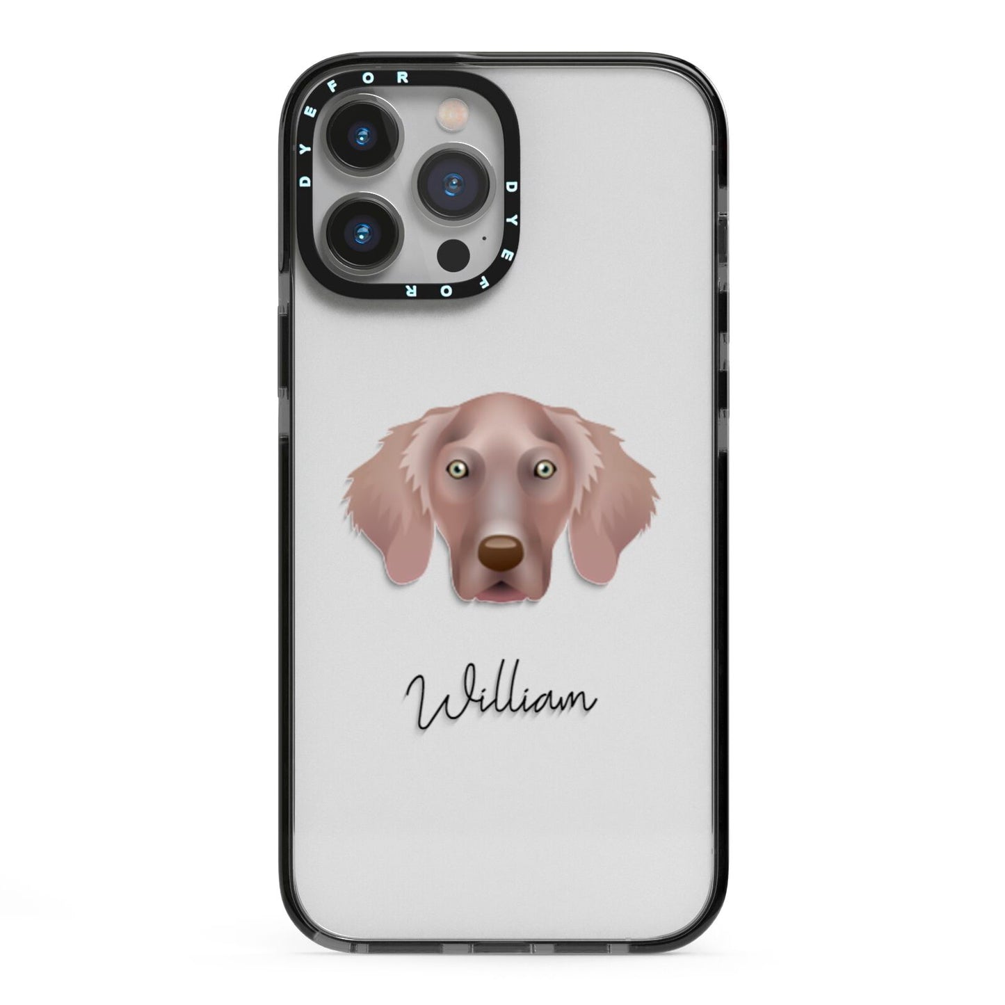 Weimaraner Personalised iPhone 13 Pro Max Black Impact Case on Silver phone