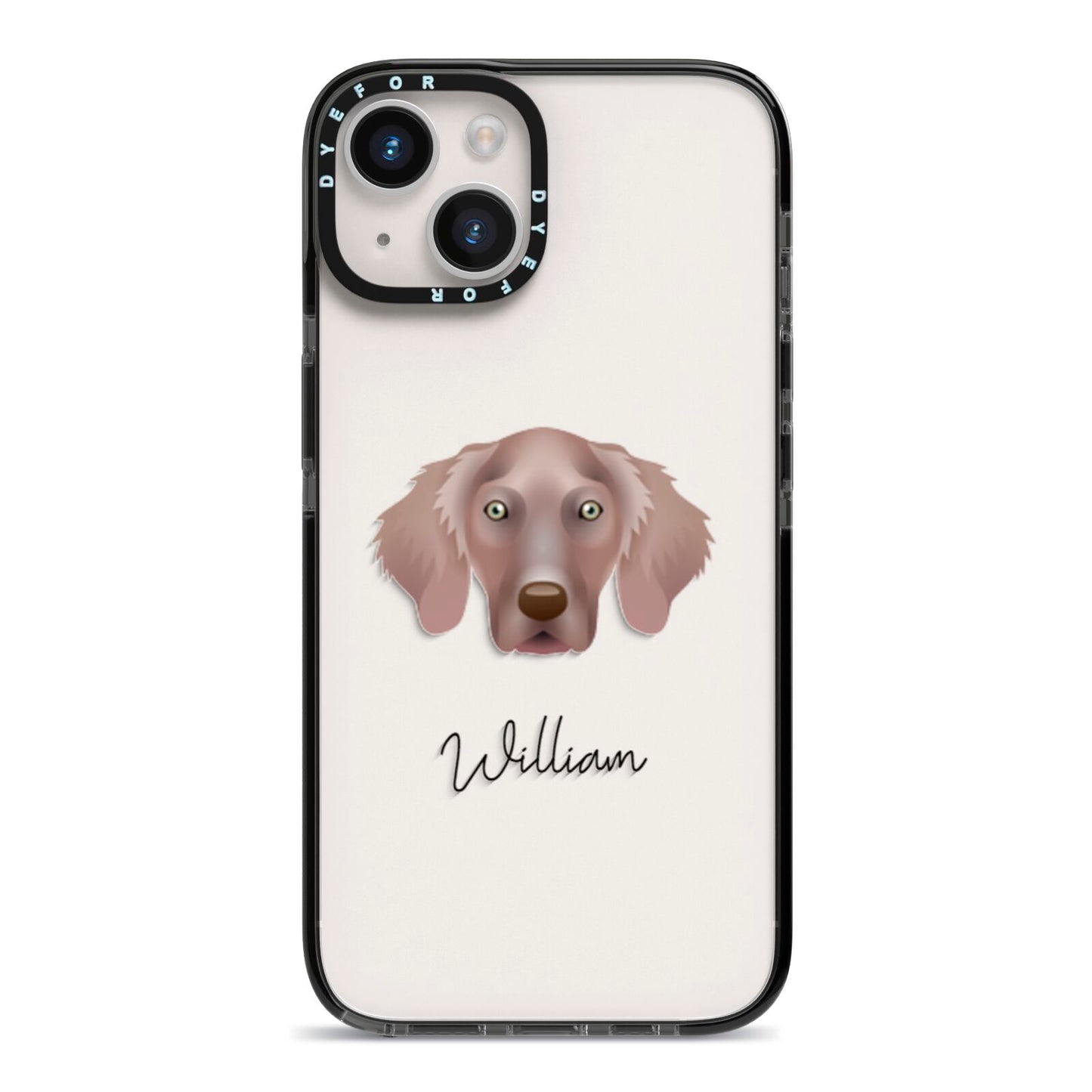 Weimaraner Personalised iPhone 14 Black Impact Case on Silver phone