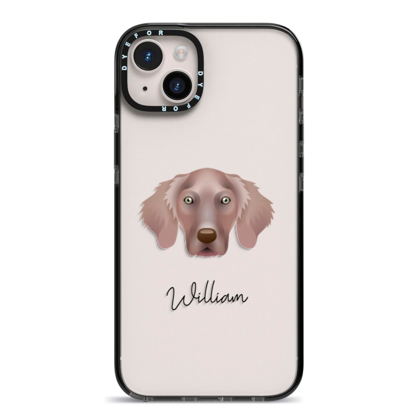 Weimaraner Personalised iPhone 14 Plus Black Impact Case on Silver phone