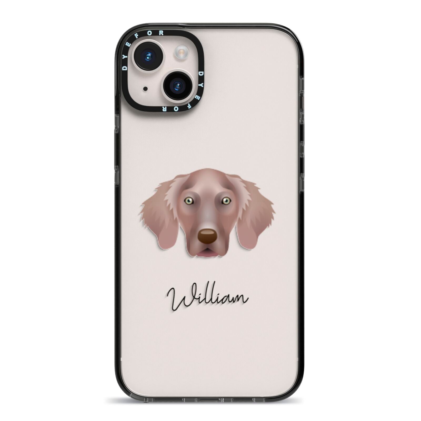 Weimaraner Personalised iPhone 14 Plus Black Impact Case on Silver phone