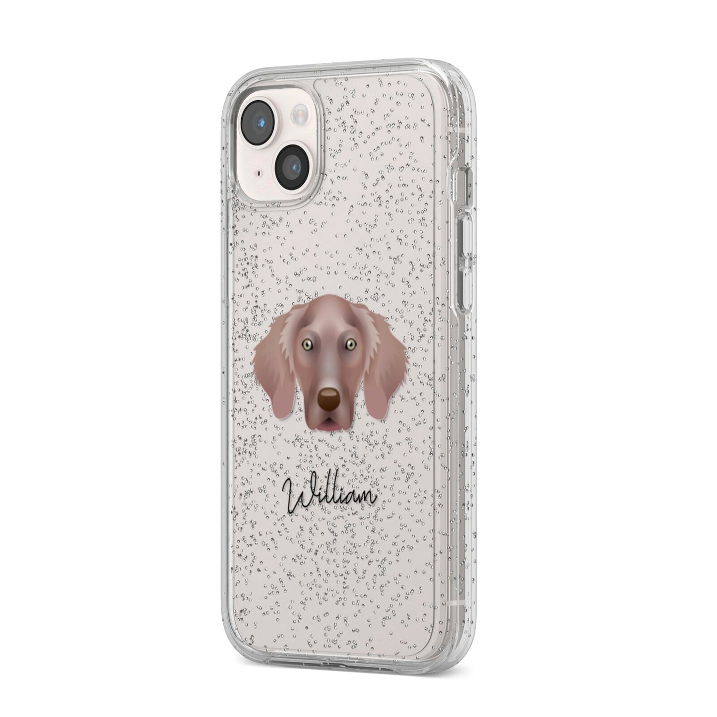 Weimaraner Personalised iPhone 14 Plus Glitter Tough Case Starlight Angled Image