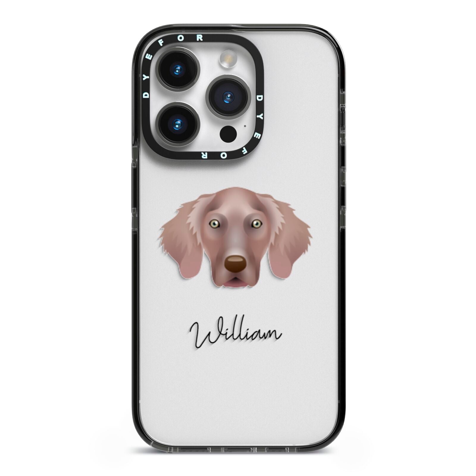 Weimaraner Personalised iPhone 14 Pro Black Impact Case on Silver phone