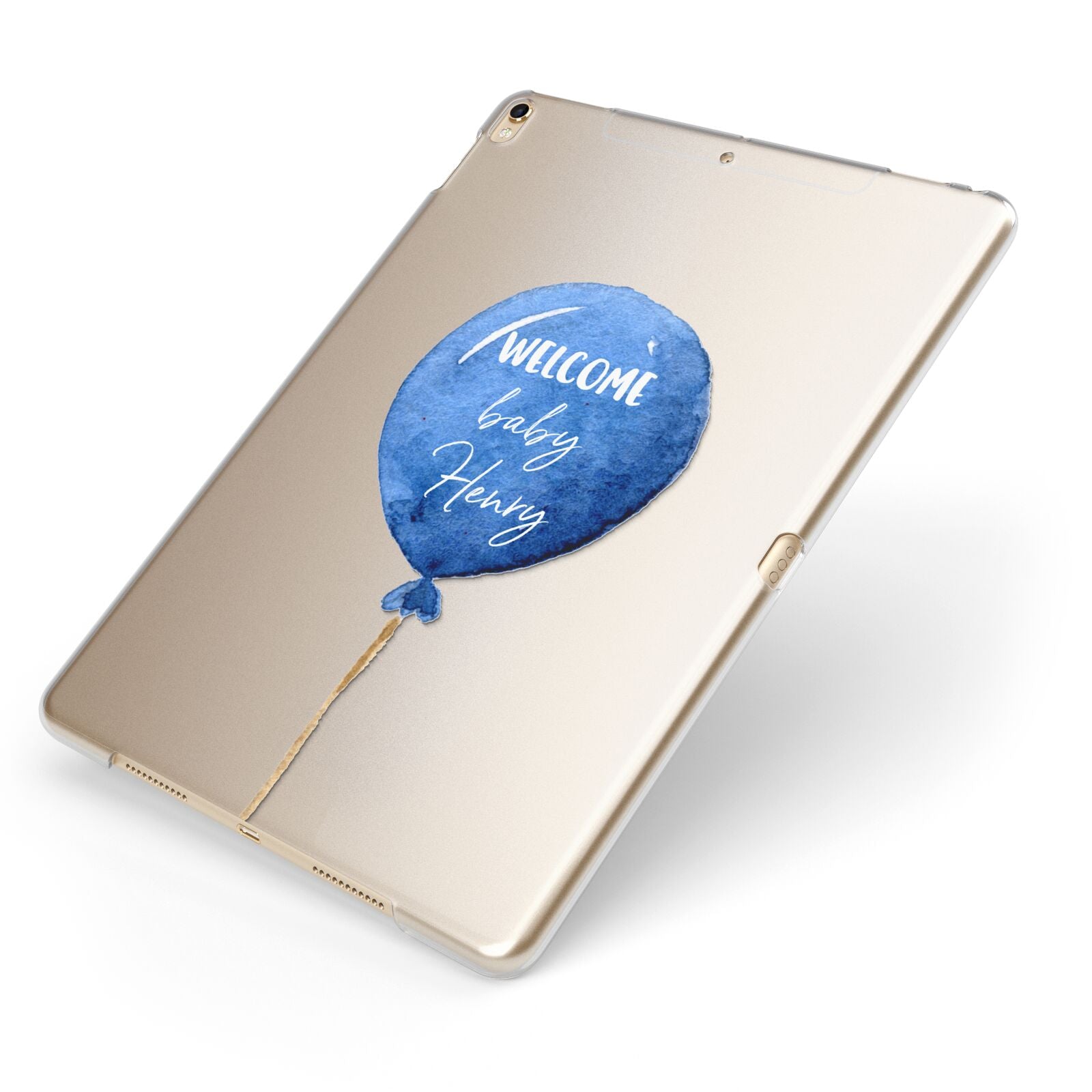 Welcome Baby Boy Balloon Apple iPad Case on Gold iPad Side View