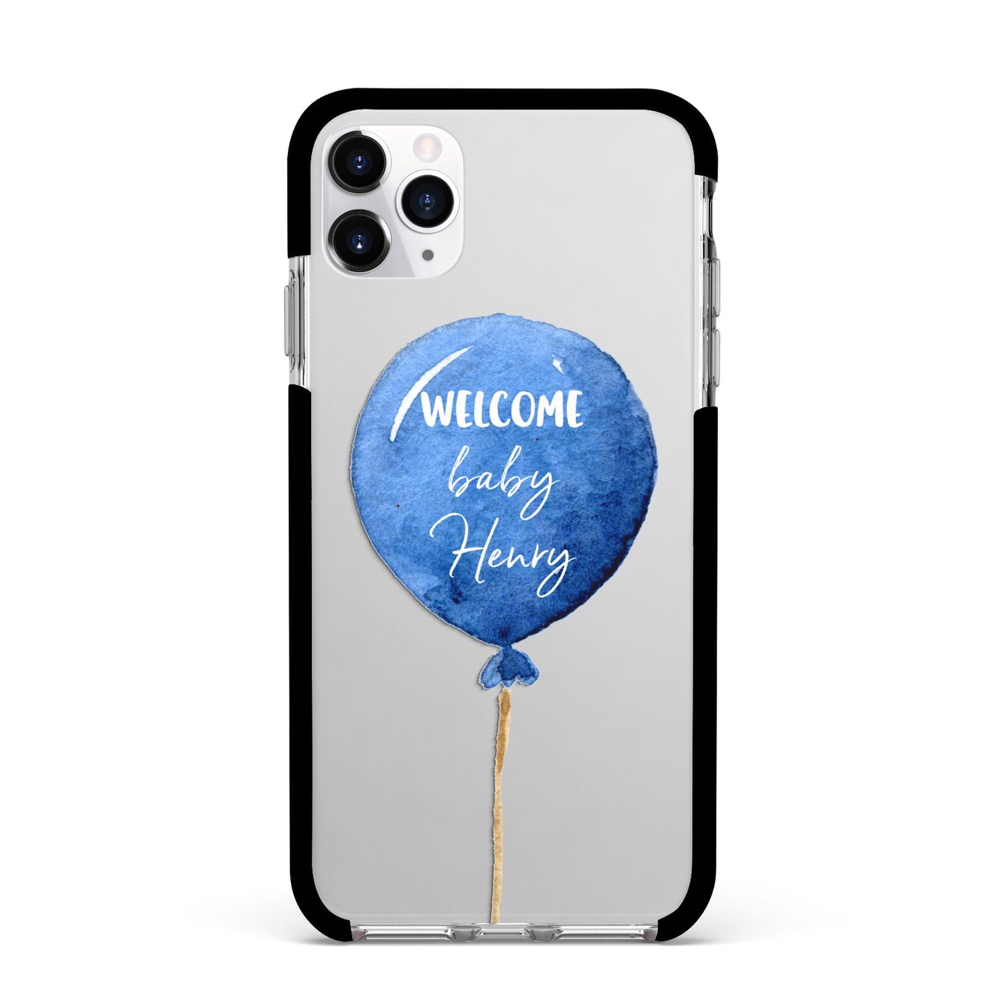 Welcome Baby Boy Balloon Apple iPhone 11 Pro Max in Silver with Black Impact Case