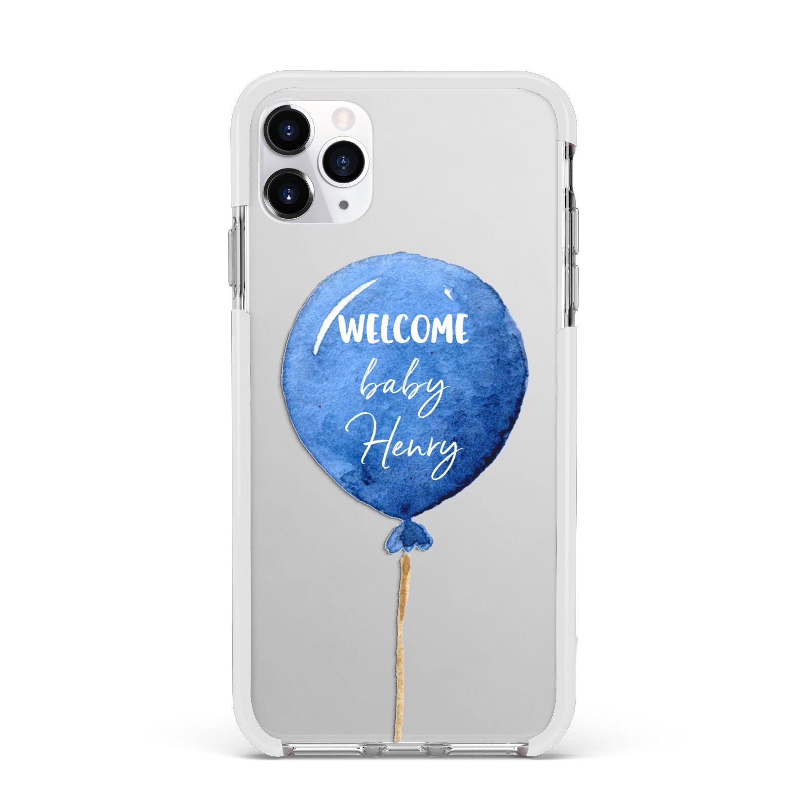 Welcome Baby Boy Balloon Apple iPhone 11 Pro Max in Silver with White Impact Case