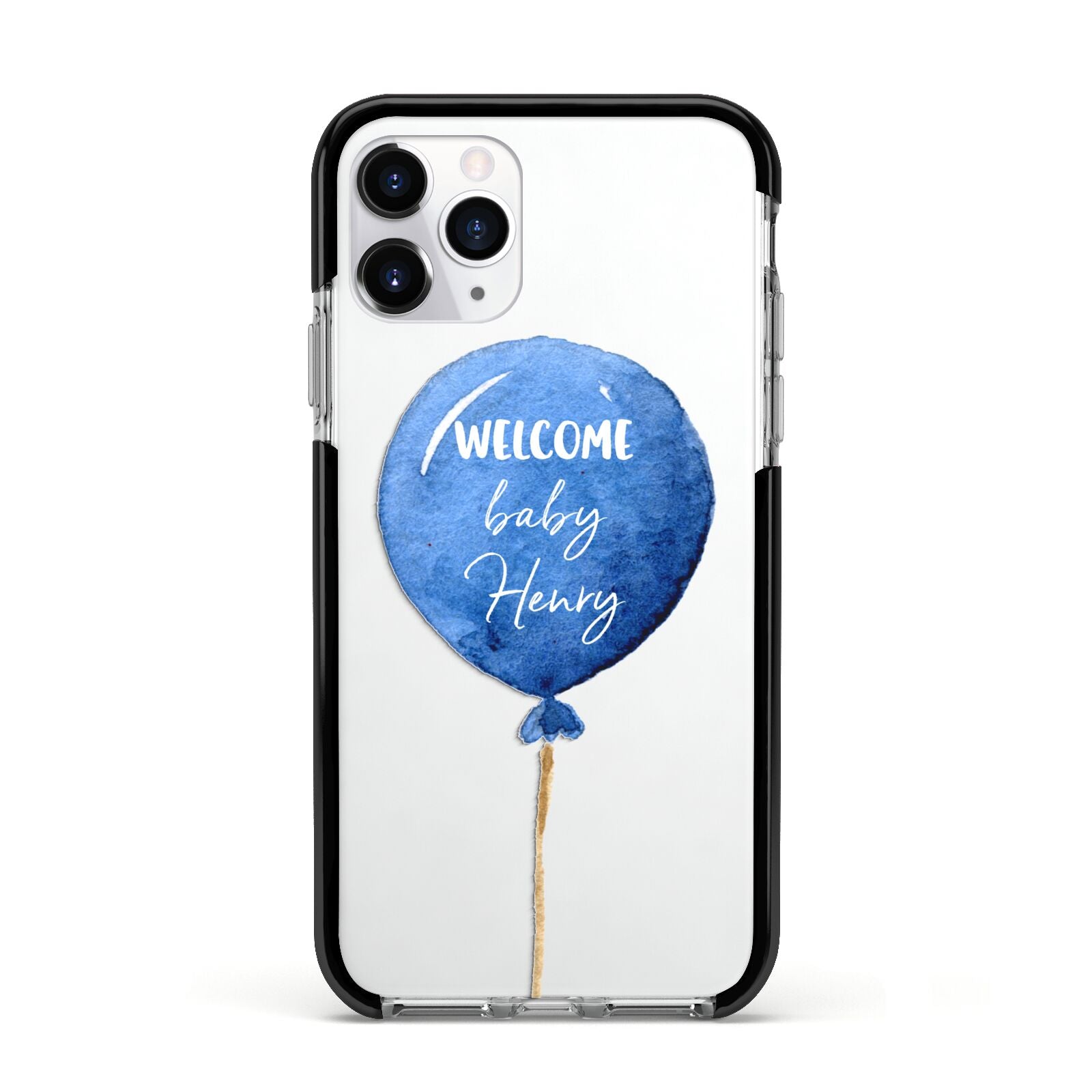 Welcome Baby Boy Balloon Apple iPhone 11 Pro in Silver with Black Impact Case