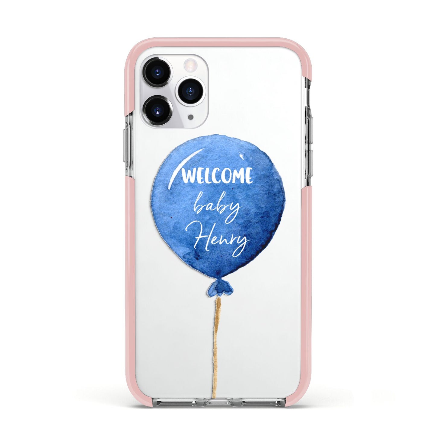 Welcome Baby Boy Balloon Apple iPhone 11 Pro in Silver with Pink Impact Case