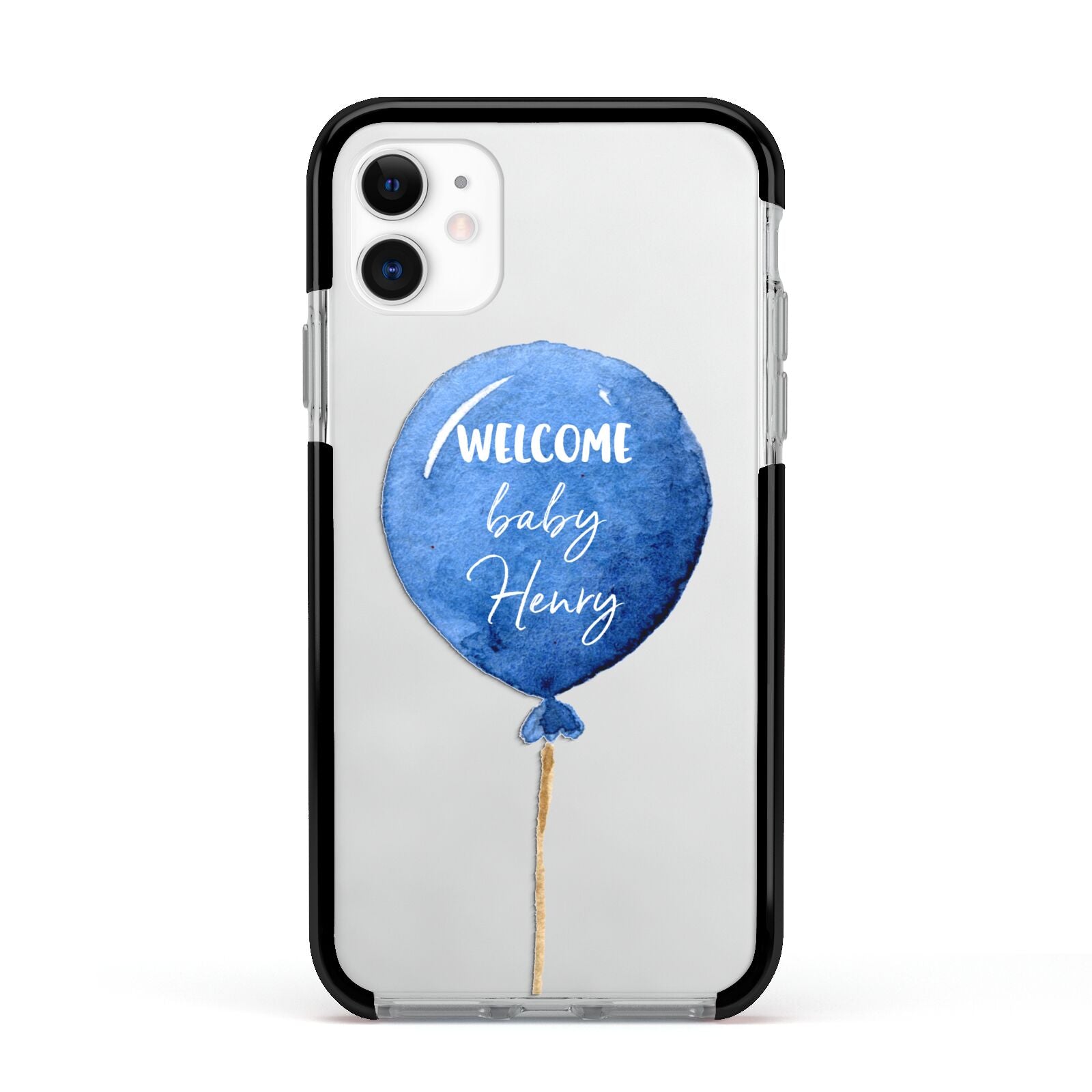 Welcome Baby Boy Balloon Apple iPhone 11 in White with Black Impact Case