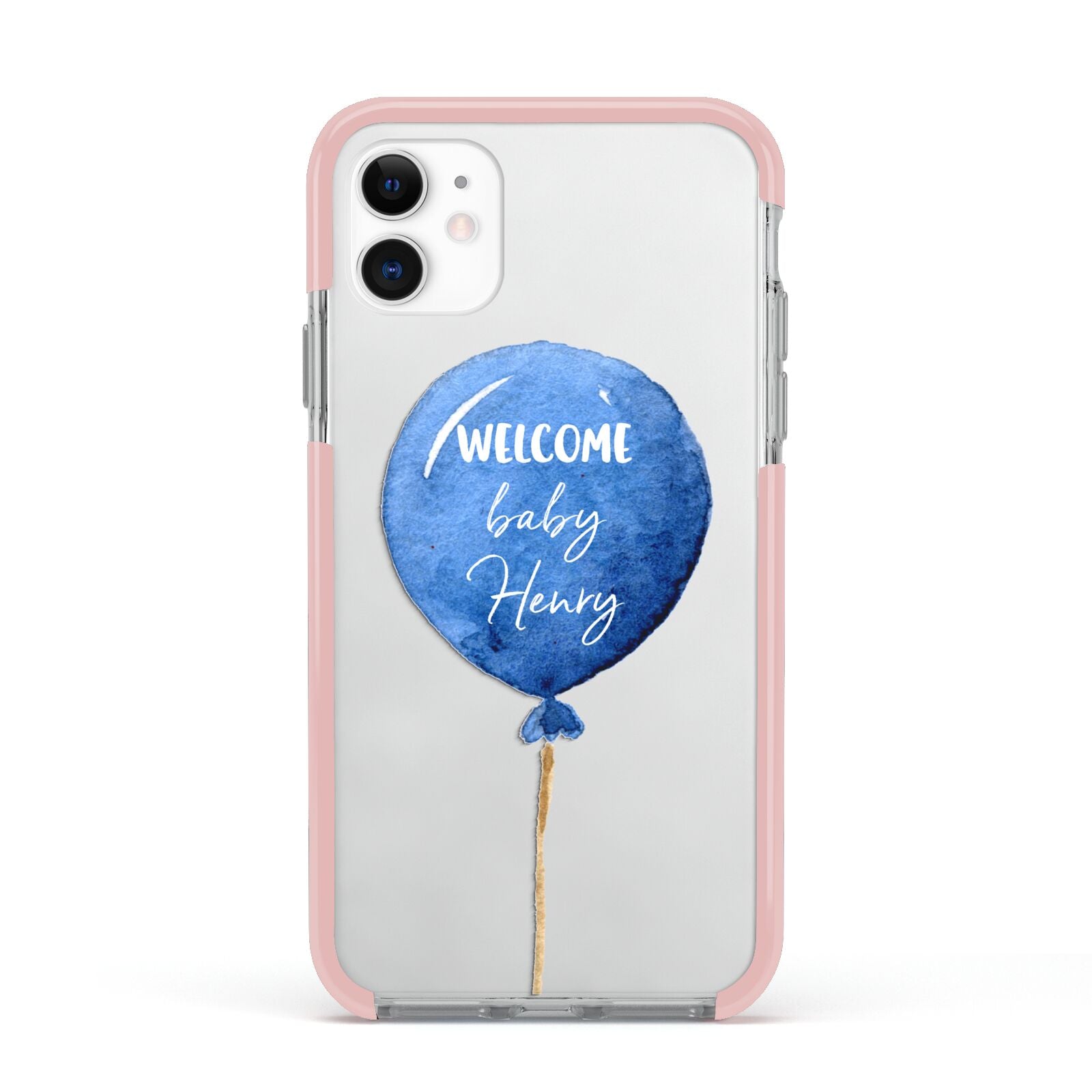 Welcome Baby Boy Balloon Apple iPhone 11 in White with Pink Impact Case