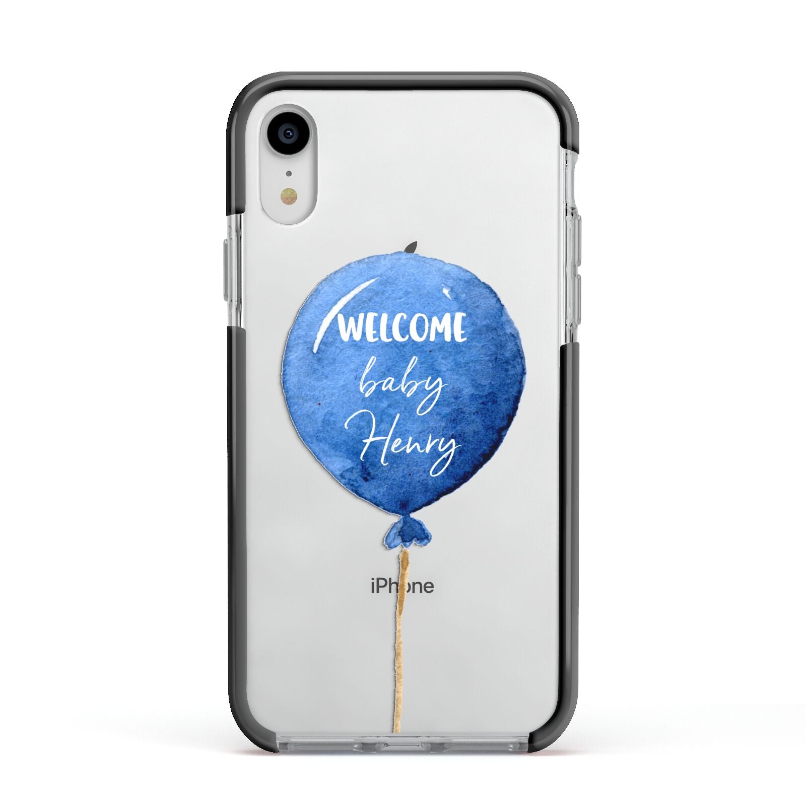 Welcome Baby Boy Balloon Apple iPhone XR Impact Case Black Edge on Silver Phone