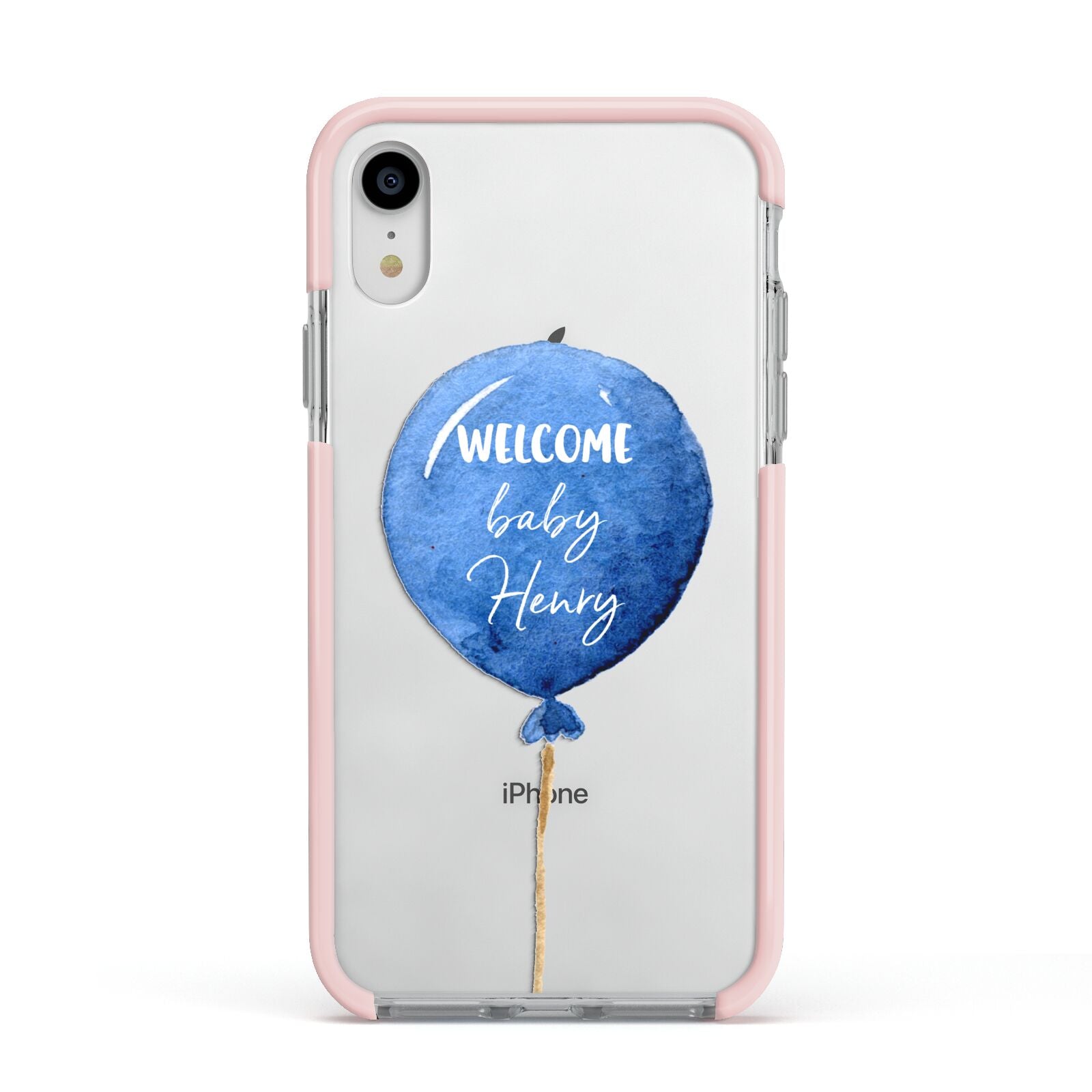 Welcome Baby Boy Balloon Apple iPhone XR Impact Case Pink Edge on Silver Phone