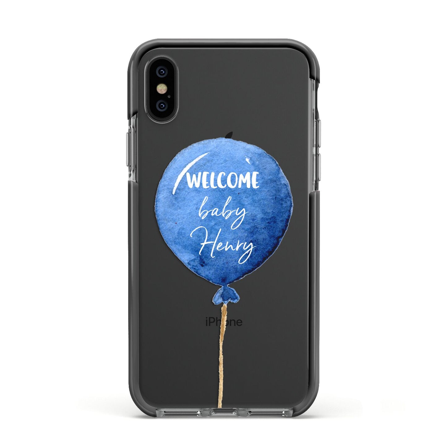 Welcome Baby Boy Balloon Apple iPhone Xs Impact Case Black Edge on Black Phone