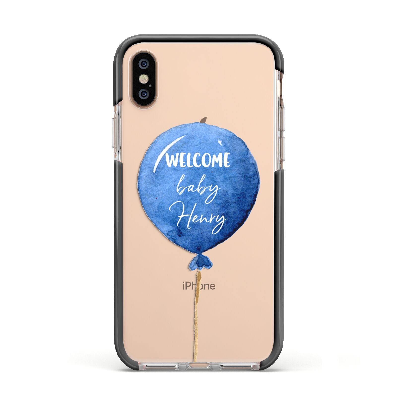 Welcome Baby Boy Balloon Apple iPhone Xs Impact Case Black Edge on Gold Phone