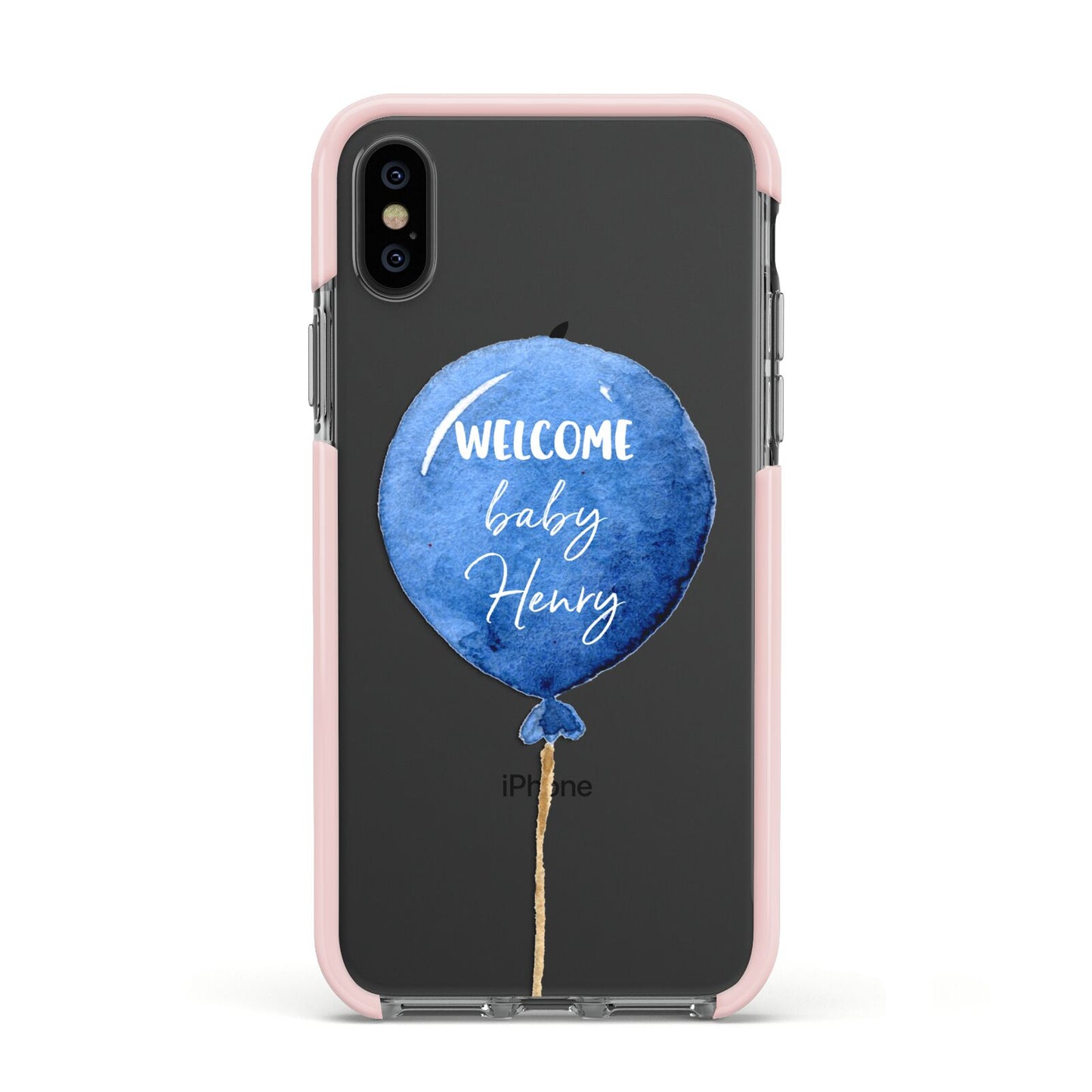 Welcome Baby Boy Balloon Apple iPhone Xs Impact Case Pink Edge on Black Phone