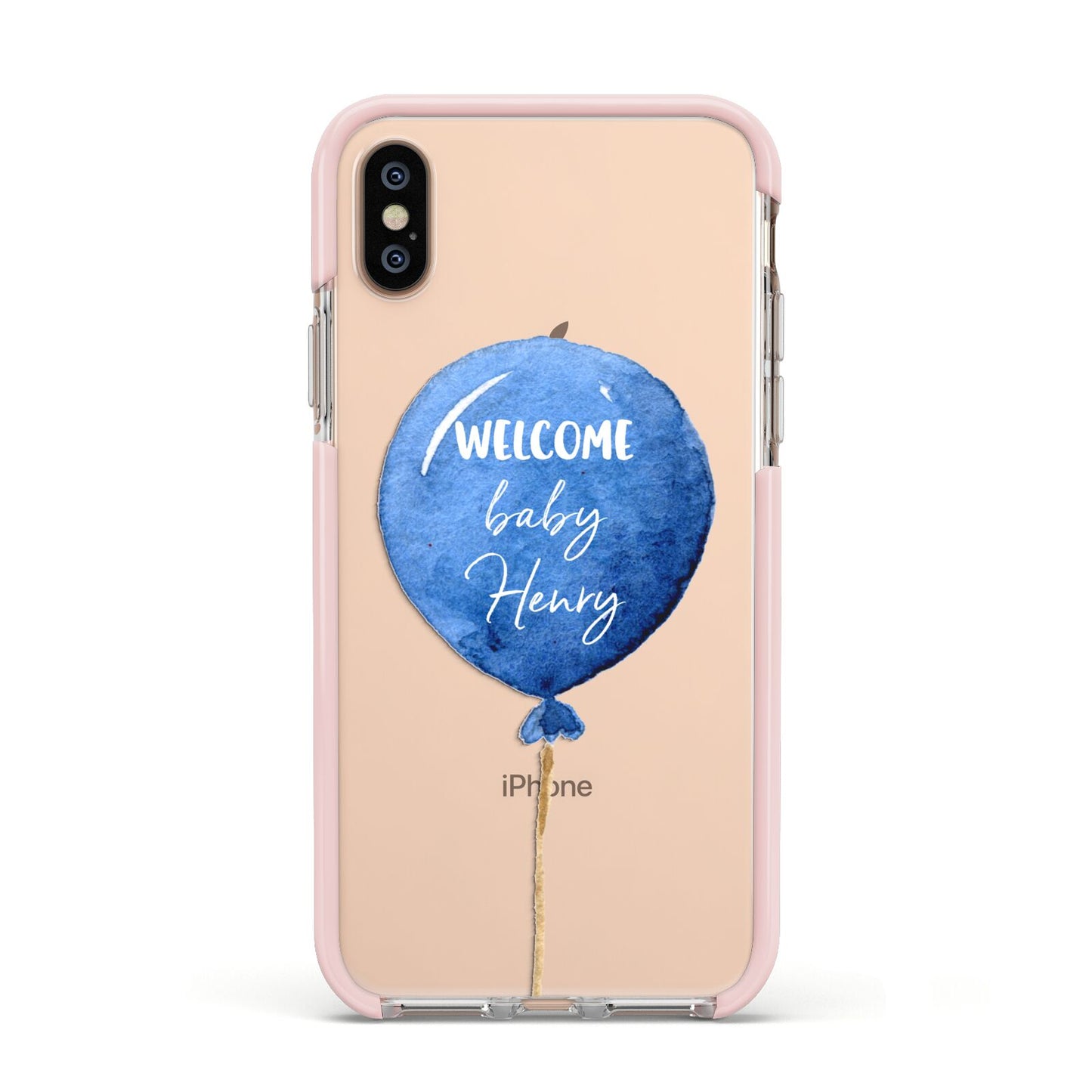 Welcome Baby Boy Balloon Apple iPhone Xs Impact Case Pink Edge on Gold Phone