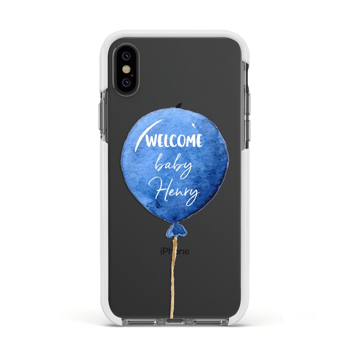 Welcome Baby Boy Balloon Apple iPhone Xs Impact Case White Edge on Black Phone