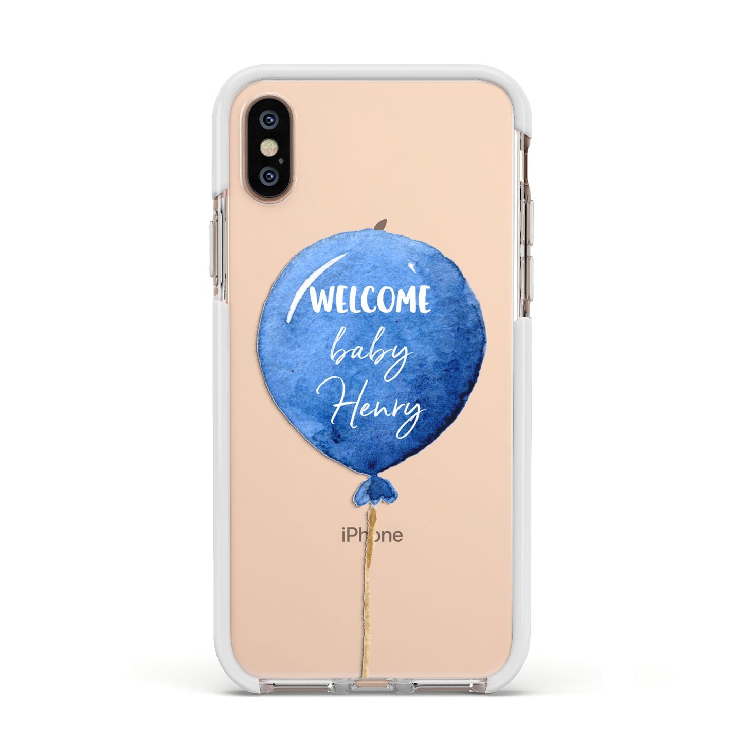 Welcome Baby Boy Balloon Apple iPhone Xs Impact Case White Edge on Gold Phone