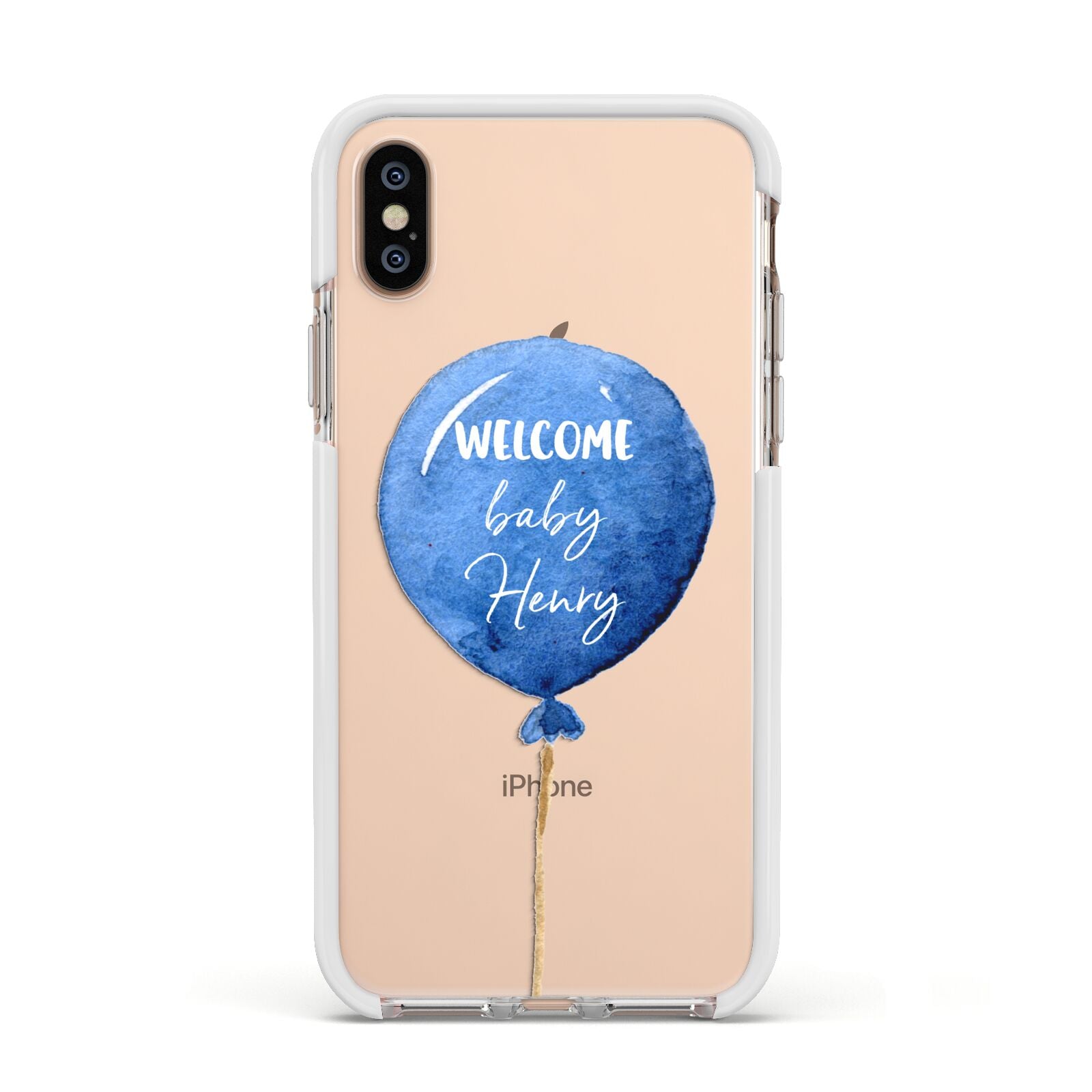 Welcome Baby Boy Balloon Apple iPhone Xs Impact Case White Edge on Gold Phone