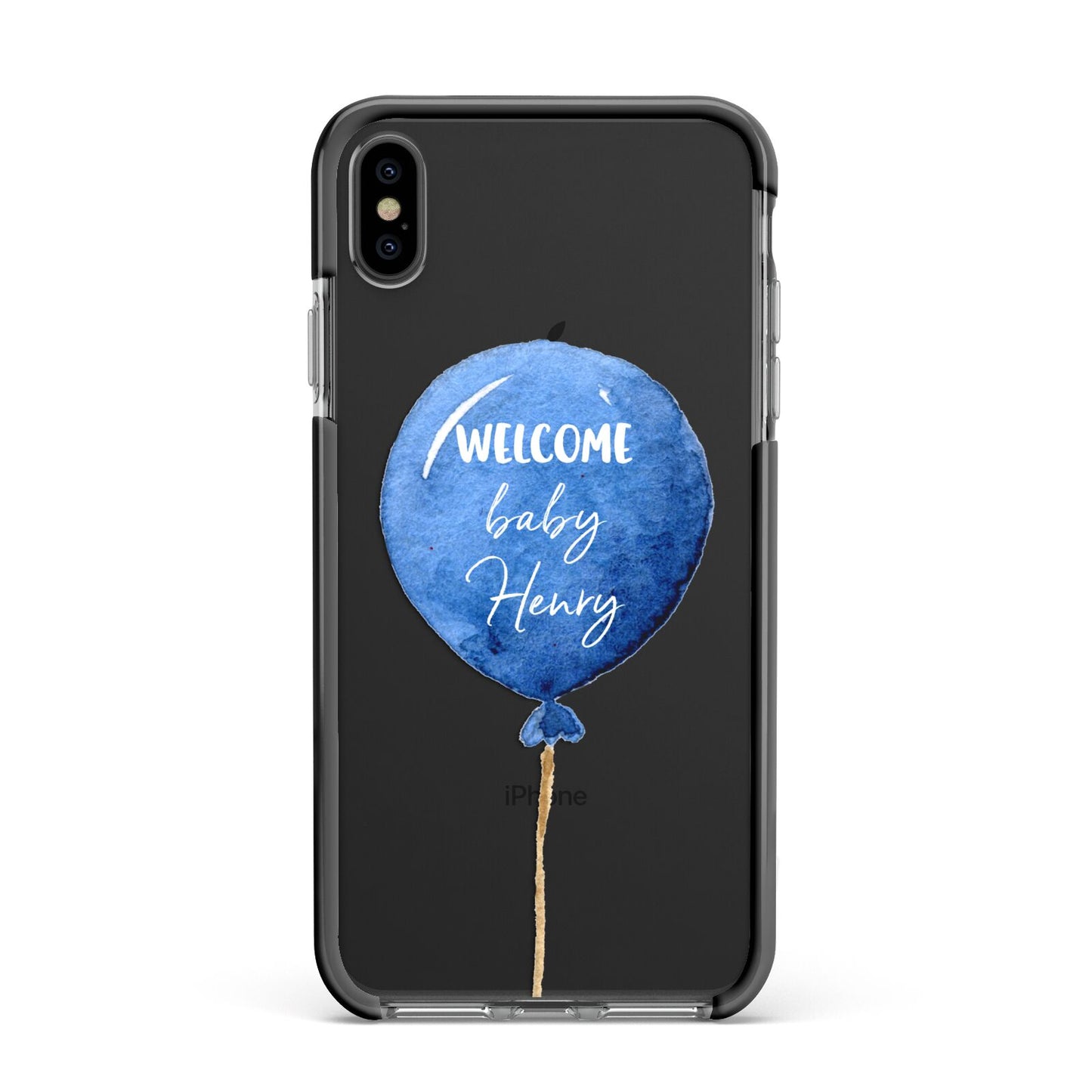 Welcome Baby Boy Balloon Apple iPhone Xs Max Impact Case Black Edge on Black Phone