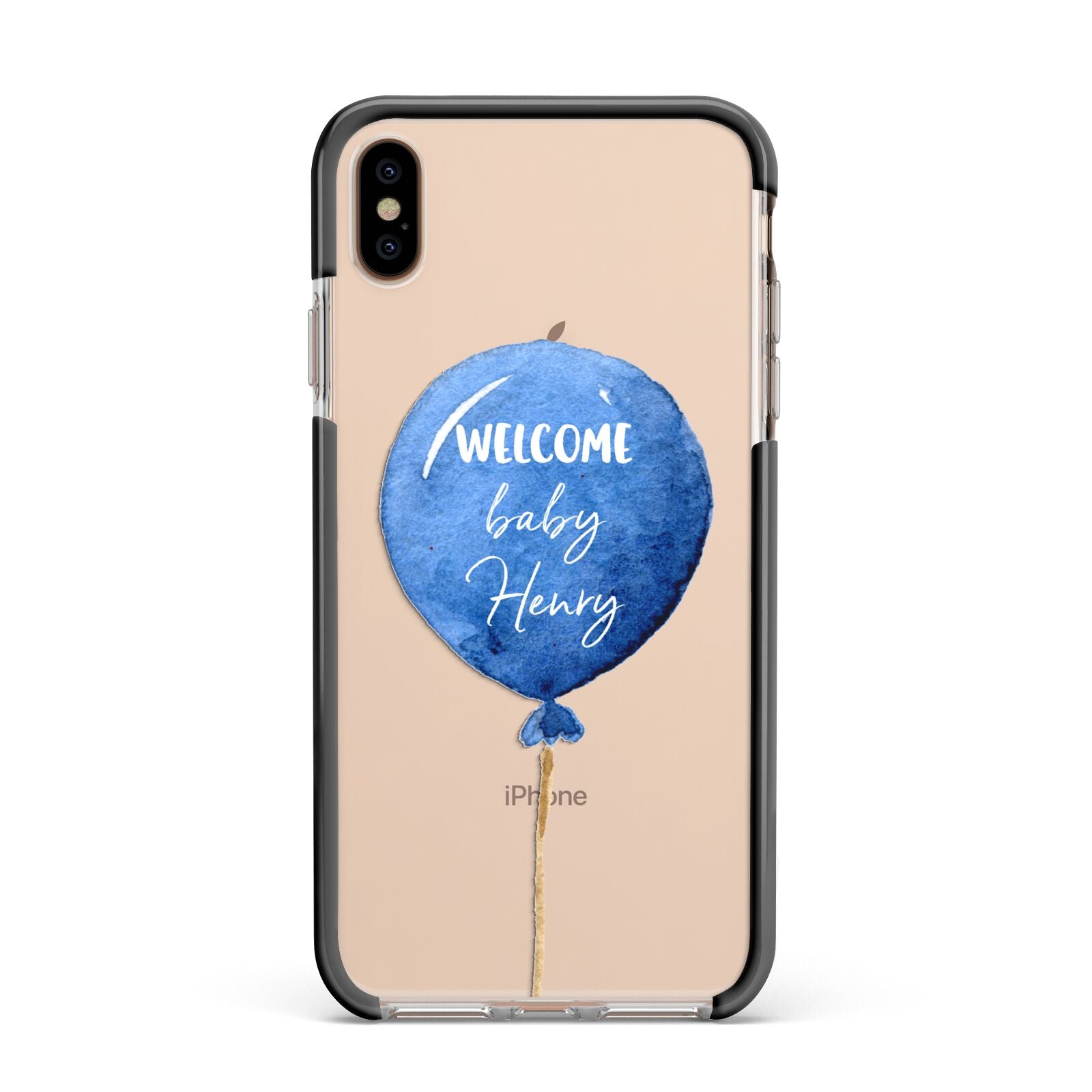 Welcome Baby Boy Balloon Apple iPhone Xs Max Impact Case Black Edge on Gold Phone