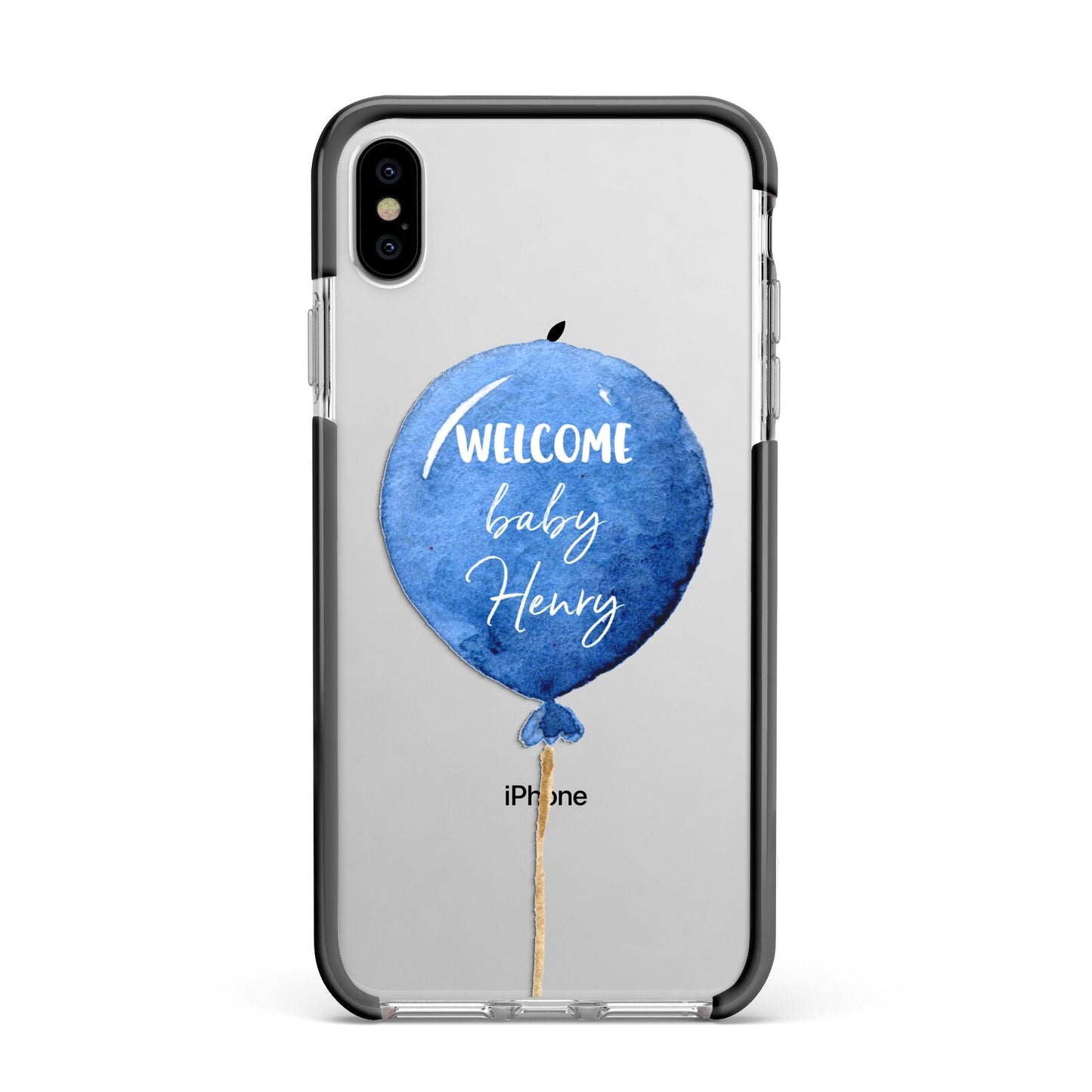 Welcome Baby Boy Balloon Apple iPhone Xs Max Impact Case Black Edge on Silver Phone