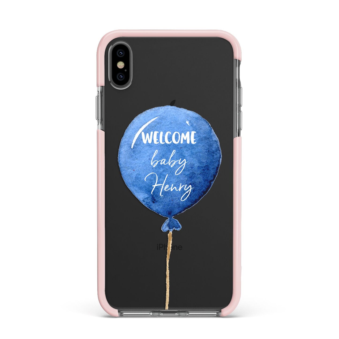 Welcome Baby Boy Balloon Apple iPhone Xs Max Impact Case Pink Edge on Black Phone