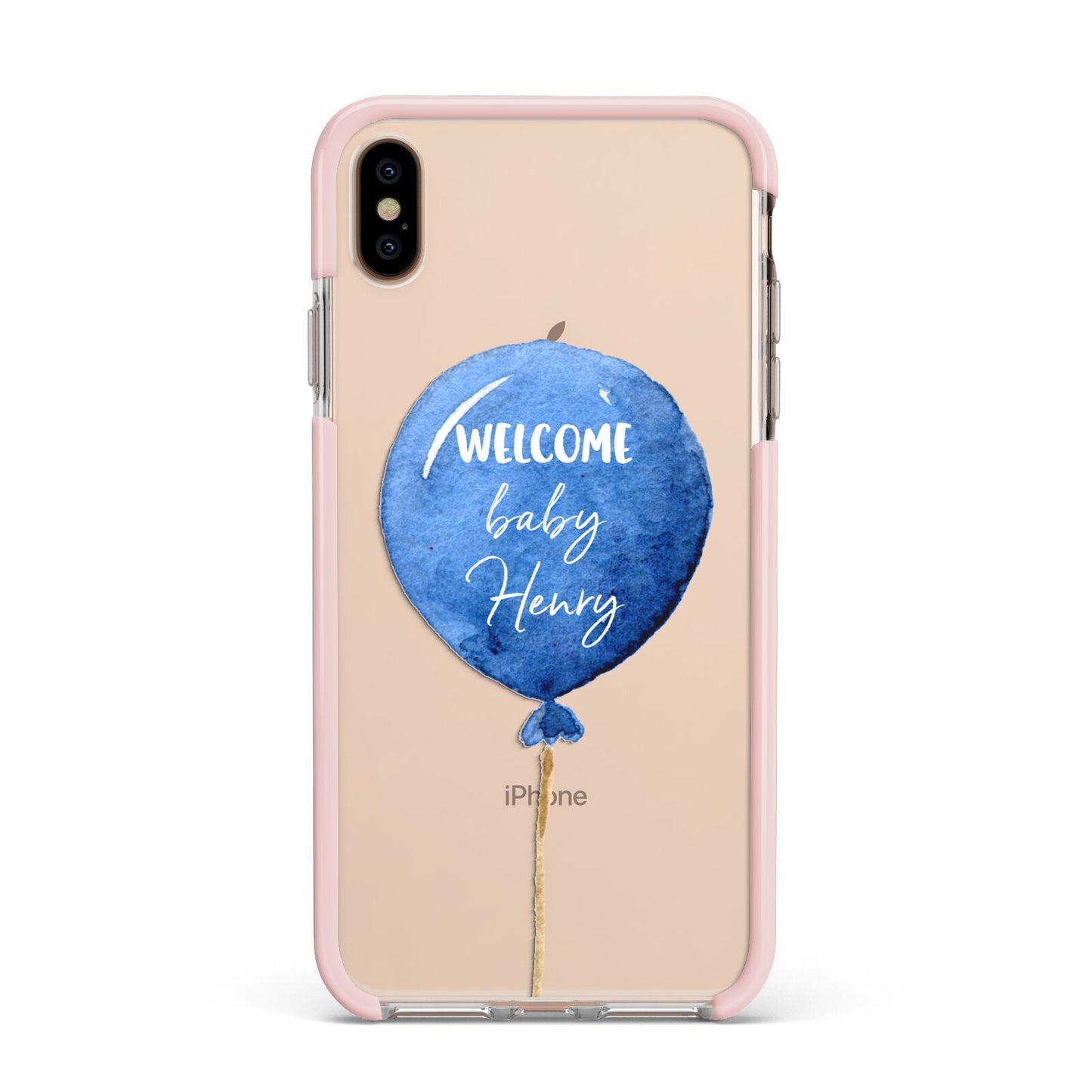 Welcome Baby Boy Balloon Apple iPhone Xs Max Impact Case Pink Edge on Gold Phone