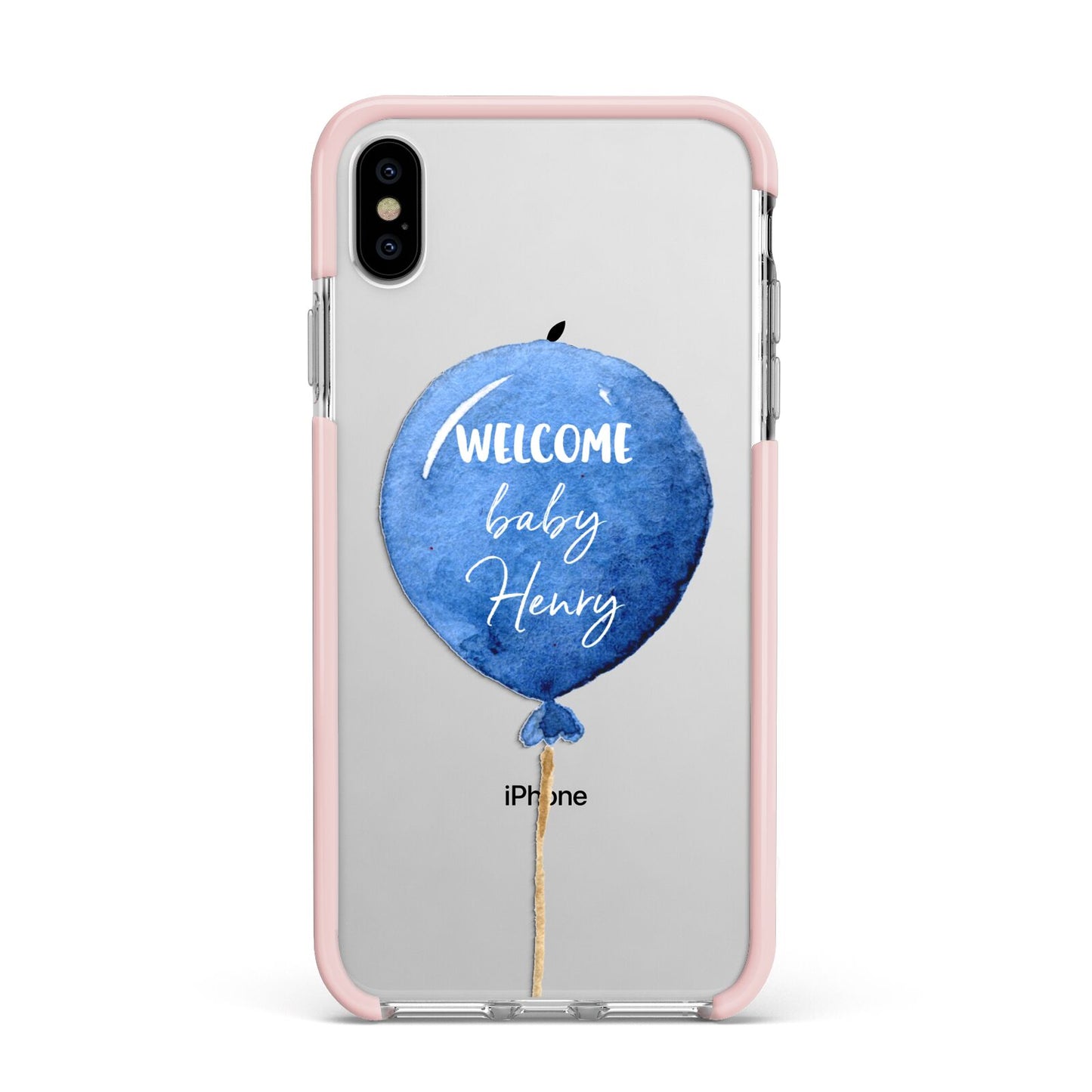 Welcome Baby Boy Balloon Apple iPhone Xs Max Impact Case Pink Edge on Silver Phone