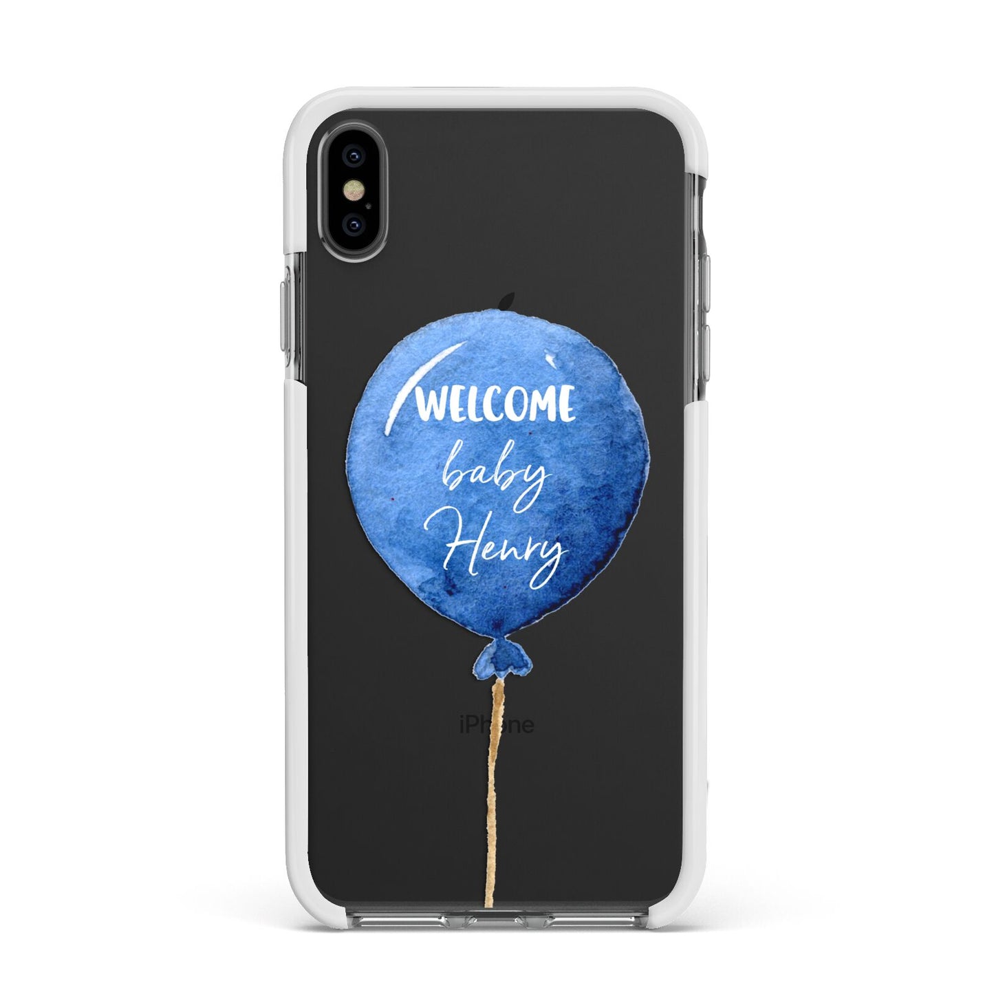 Welcome Baby Boy Balloon Apple iPhone Xs Max Impact Case White Edge on Black Phone