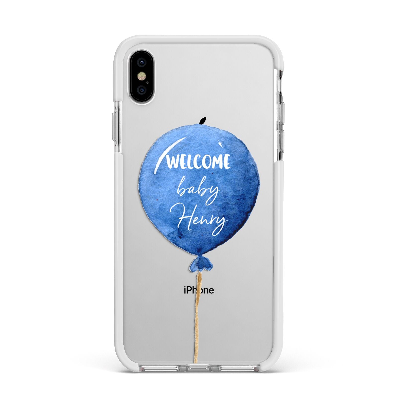 Welcome Baby Boy Balloon Apple iPhone Xs Max Impact Case White Edge on Silver Phone