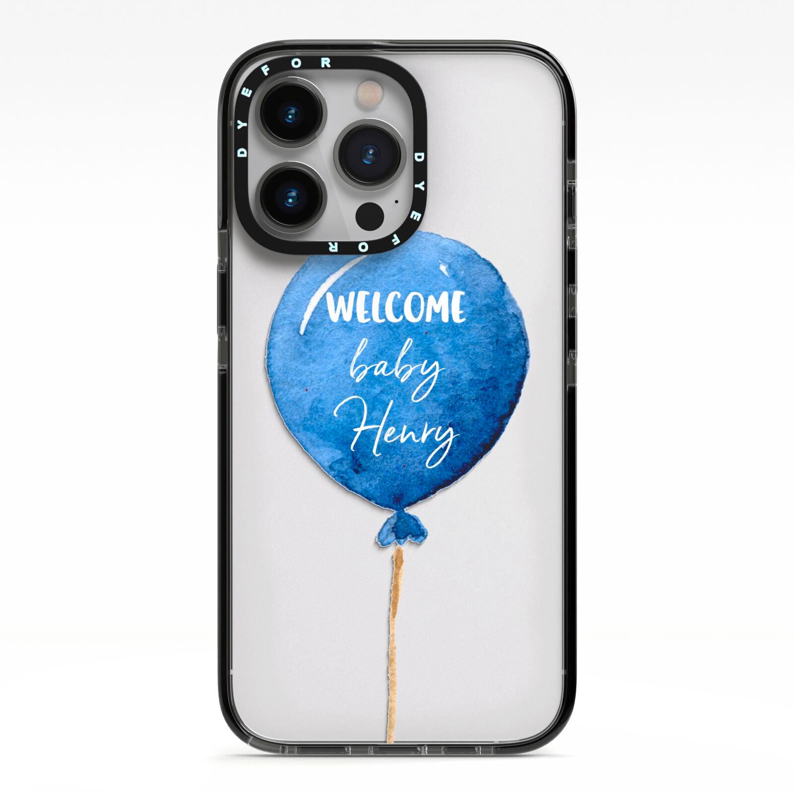 Welcome Baby Boy Balloon iPhone 13 Pro Black Impact Case on Silver phone