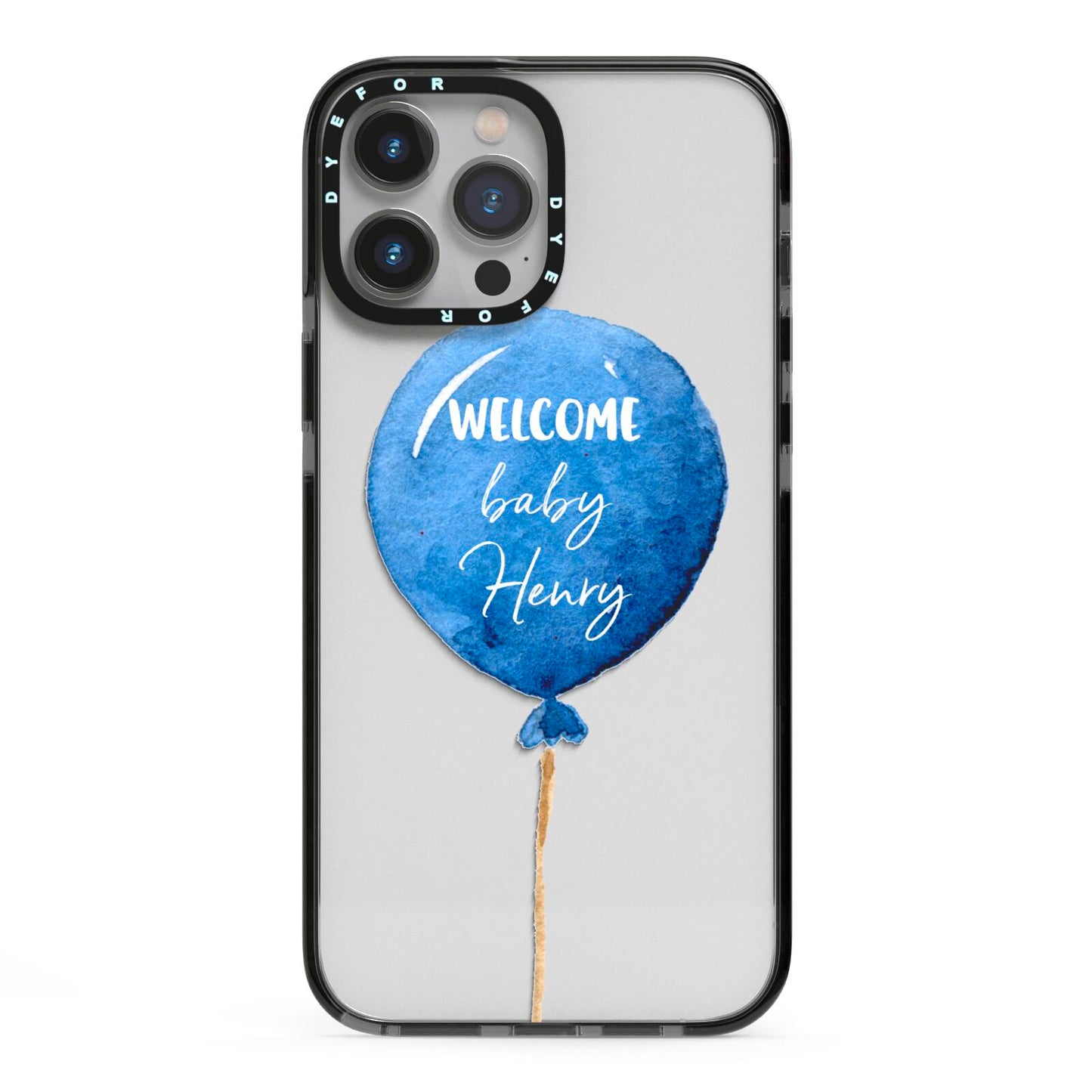 Welcome Baby Boy Balloon iPhone 13 Pro Max Black Impact Case on Silver phone